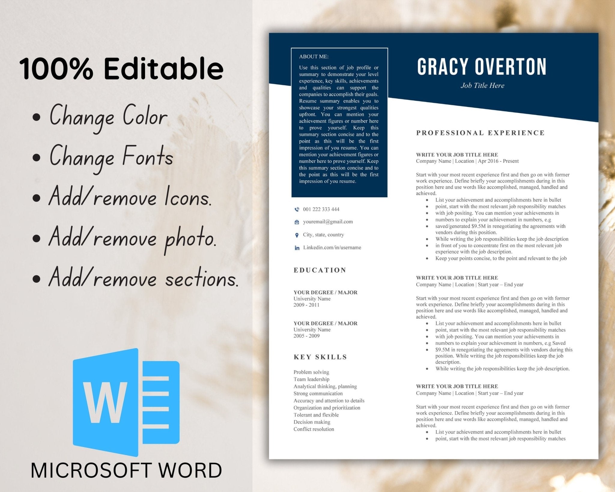 Editable fonts, icons, and sections resume design