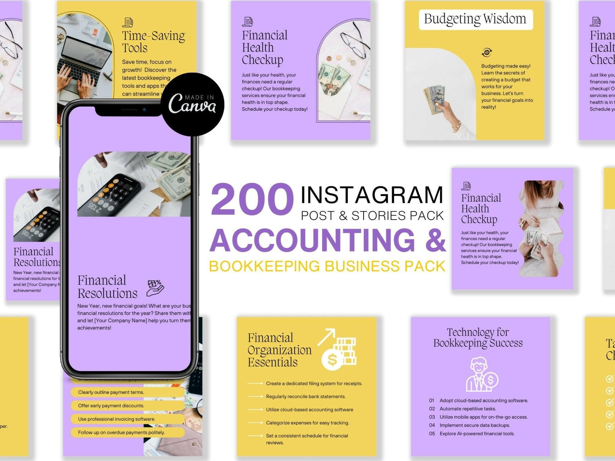 Accounting and bookkeeping Instagram post templates in Canva