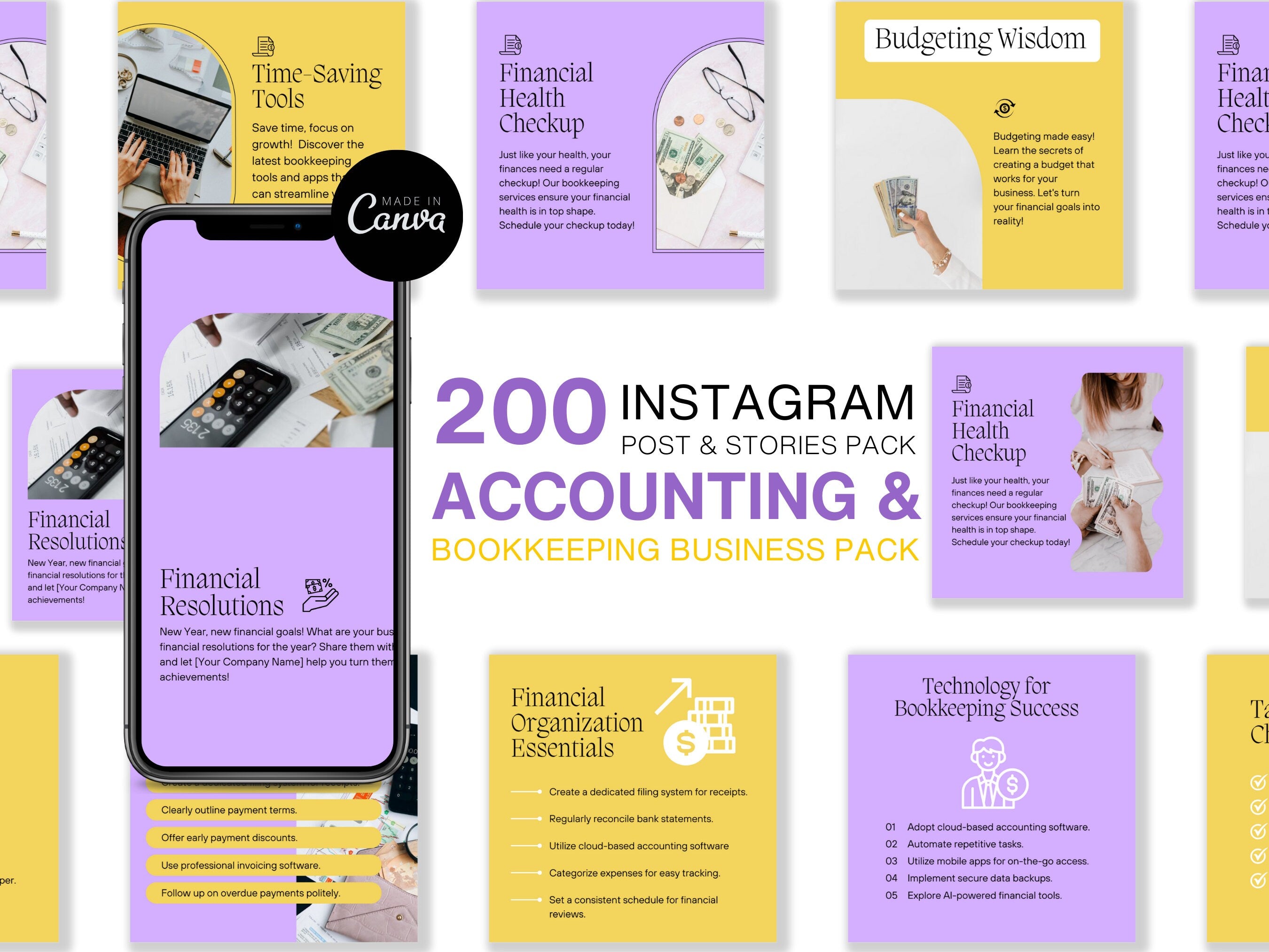 Accounting and bookkeeping Instagram post templates in Canva