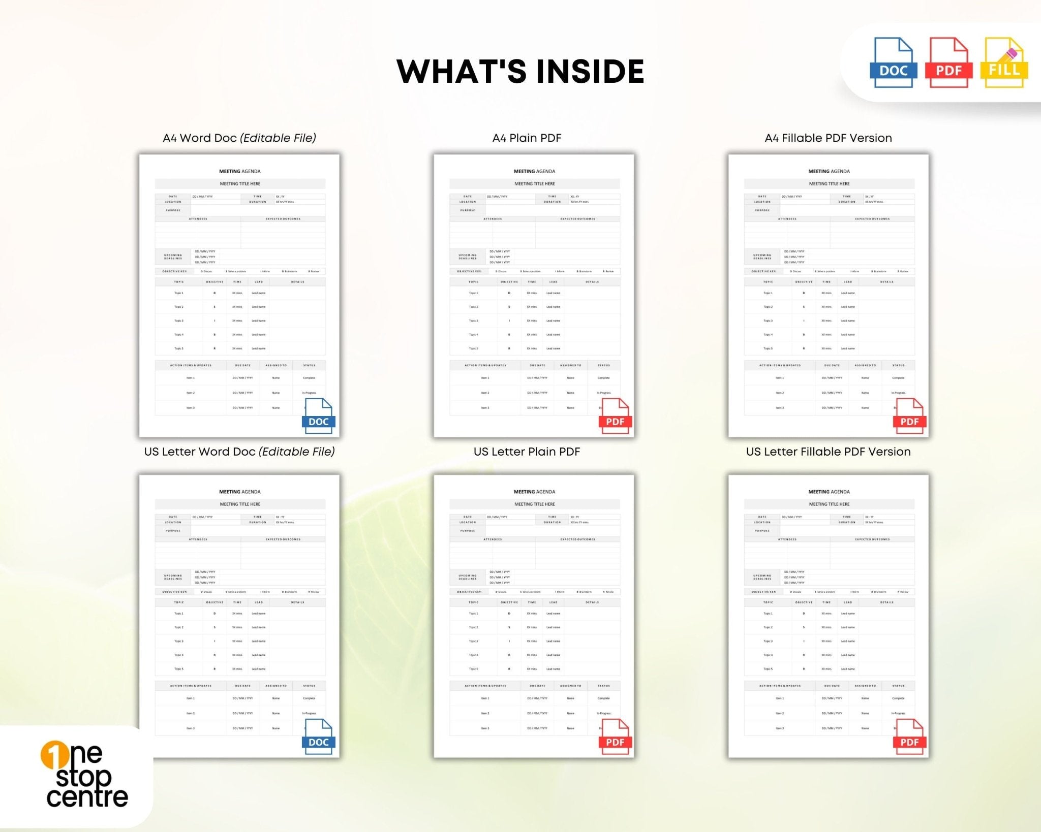 Customizable meeting agenda for team meetings pdf fillable format, editable word format 