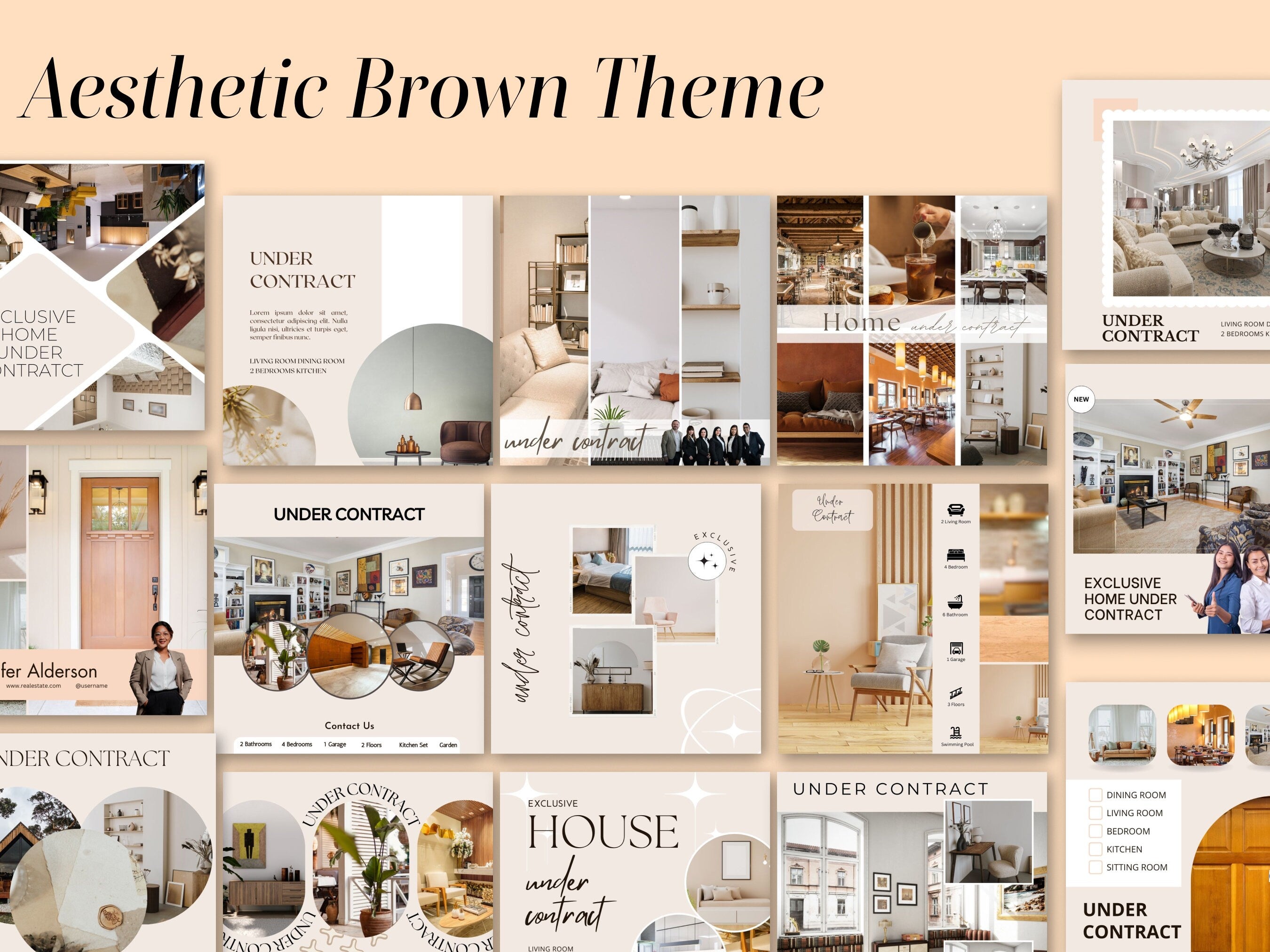 Aesthetic brown theme Real estate Instagram post template 