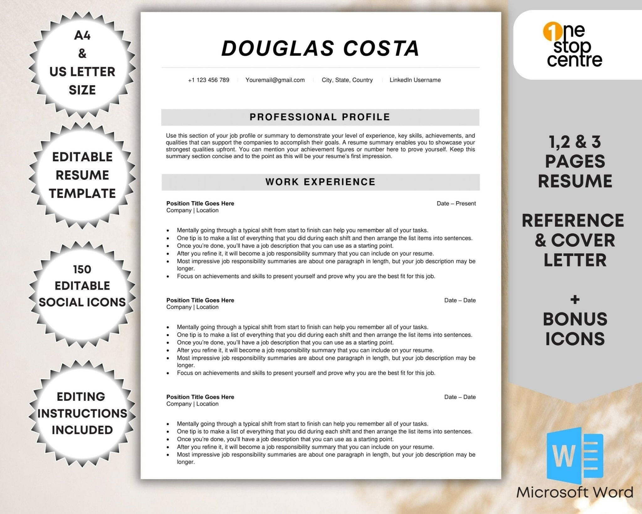1-3 pages ATS-friendly executive resume template in Microsoft Word