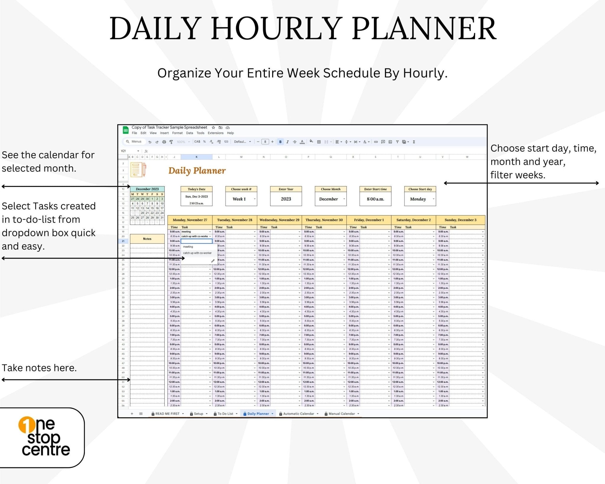Customizable task management spreadsheet template.