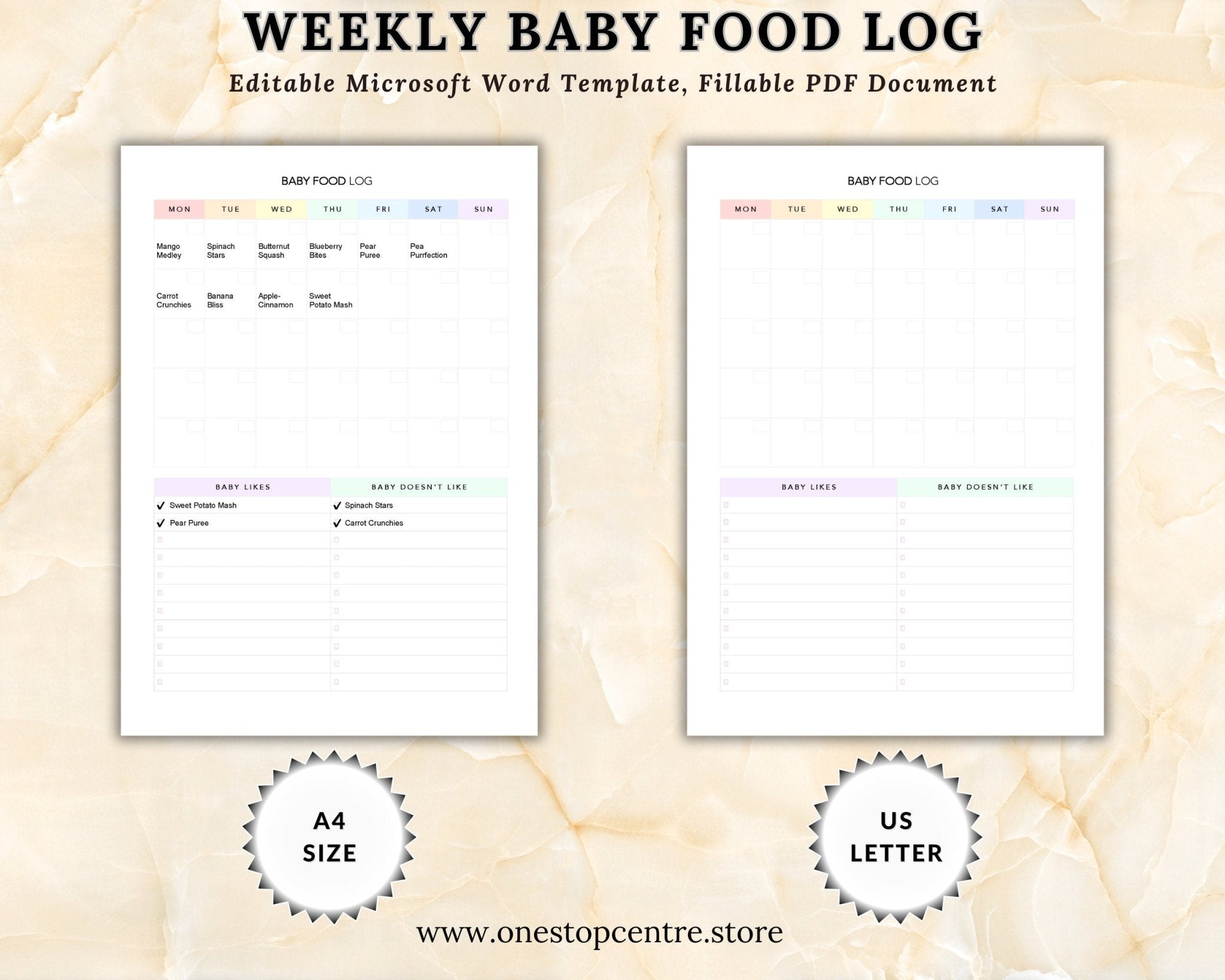 Editable Baby Food Log Template – PDF Fillable & Printable Daily & Weekly Tracker