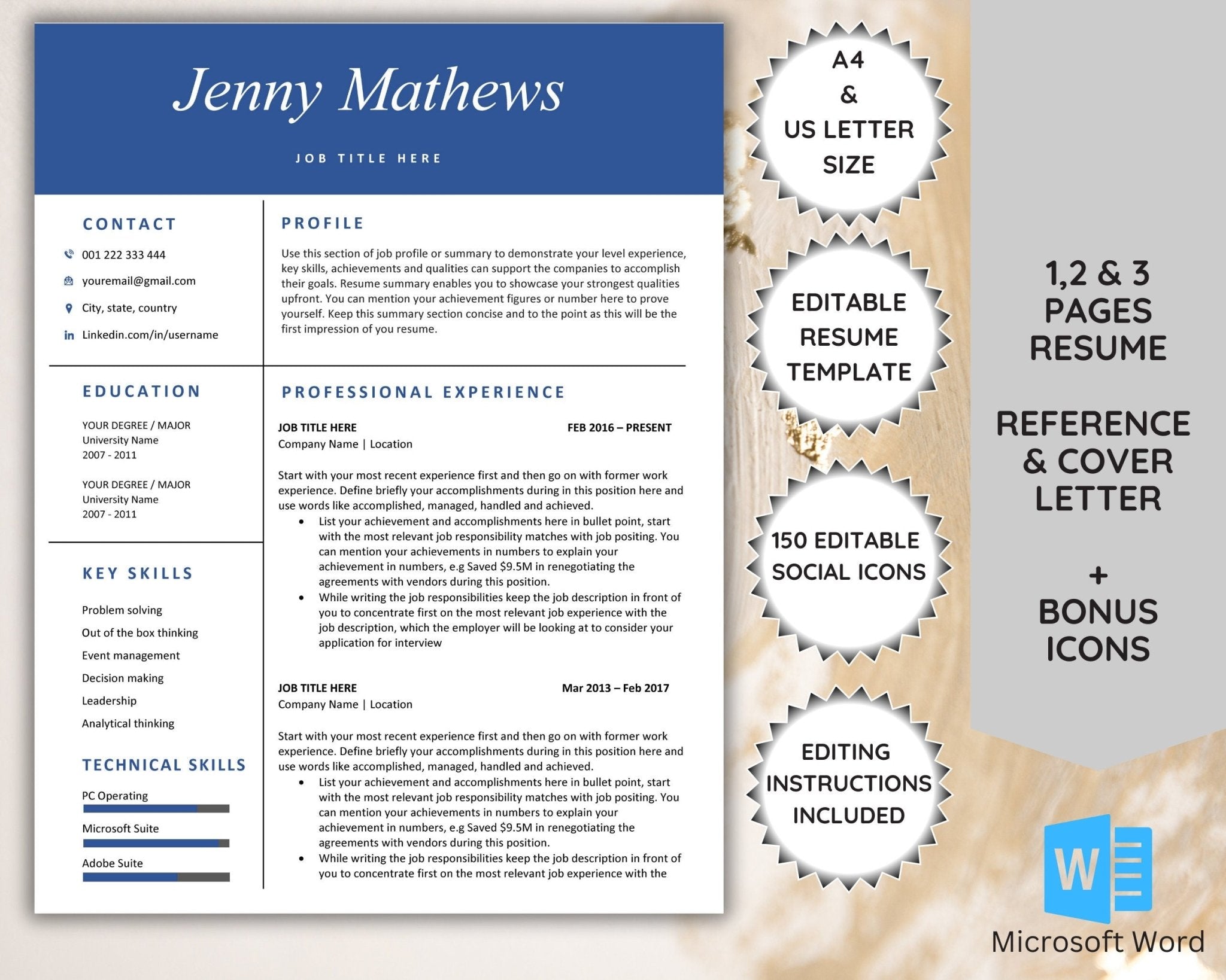 Minimalist resume template editable in Microsoft Word