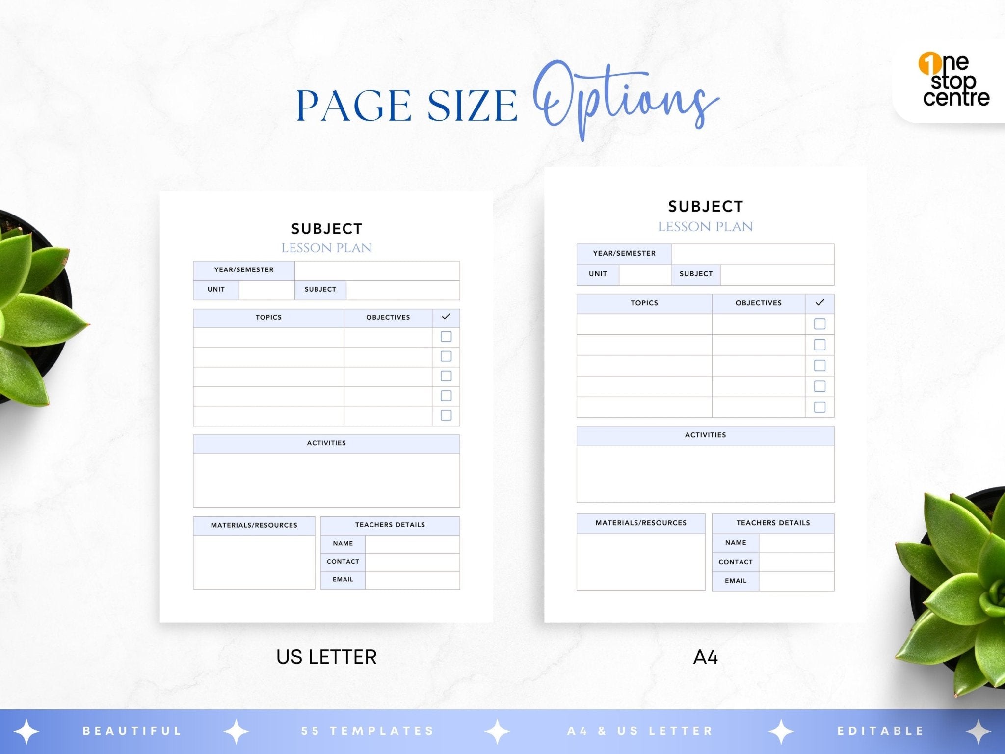 Editable Canva teacher planner US letter and A4 size formats 