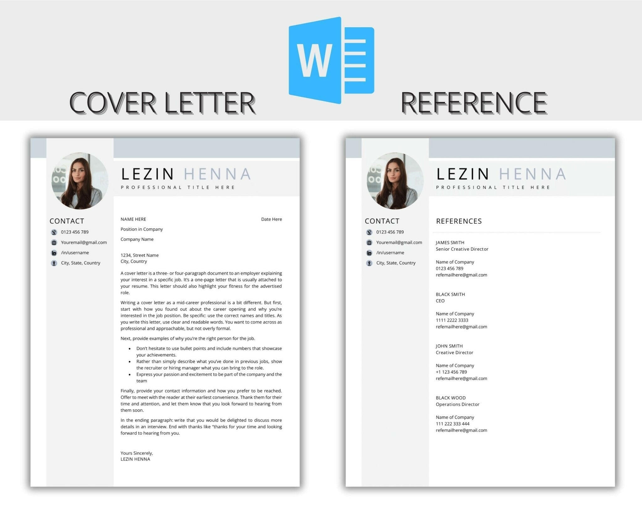 Stylish Job Resume with Editable Reference Page