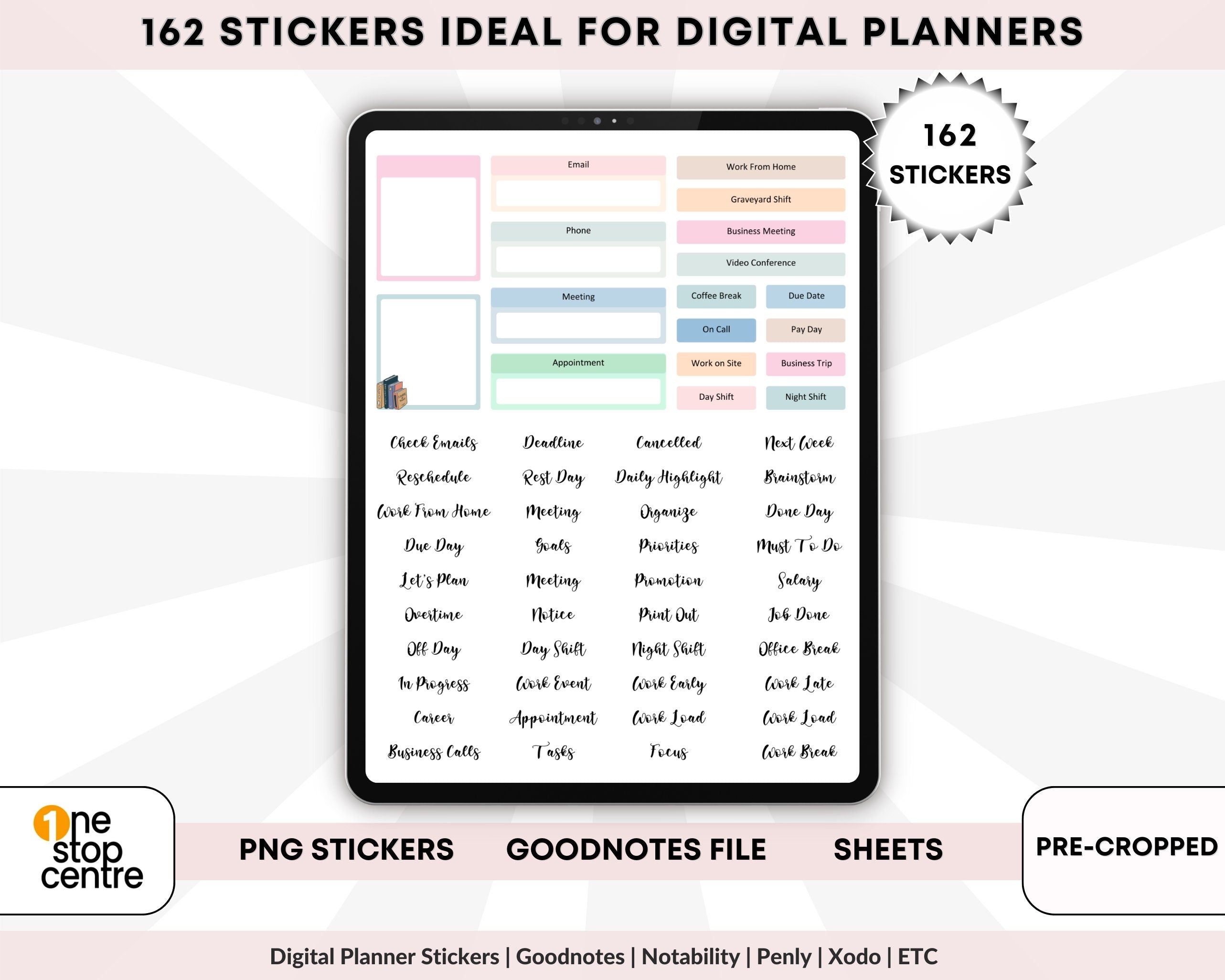 162 Work and job planning digital stickers for GoodNotes and iPad