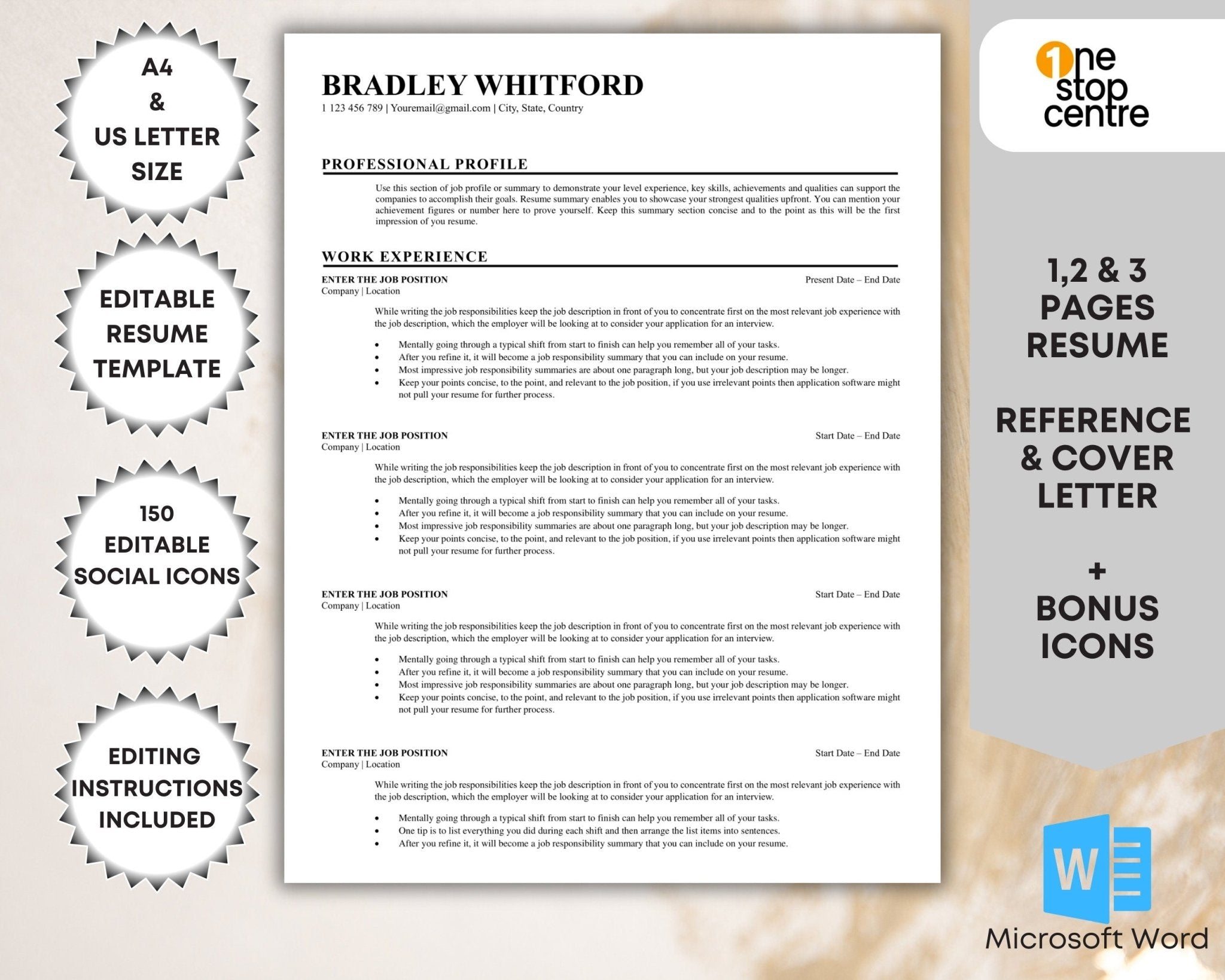 Executive ATS resume template with 1-page, 2-page, and 3-page layouts