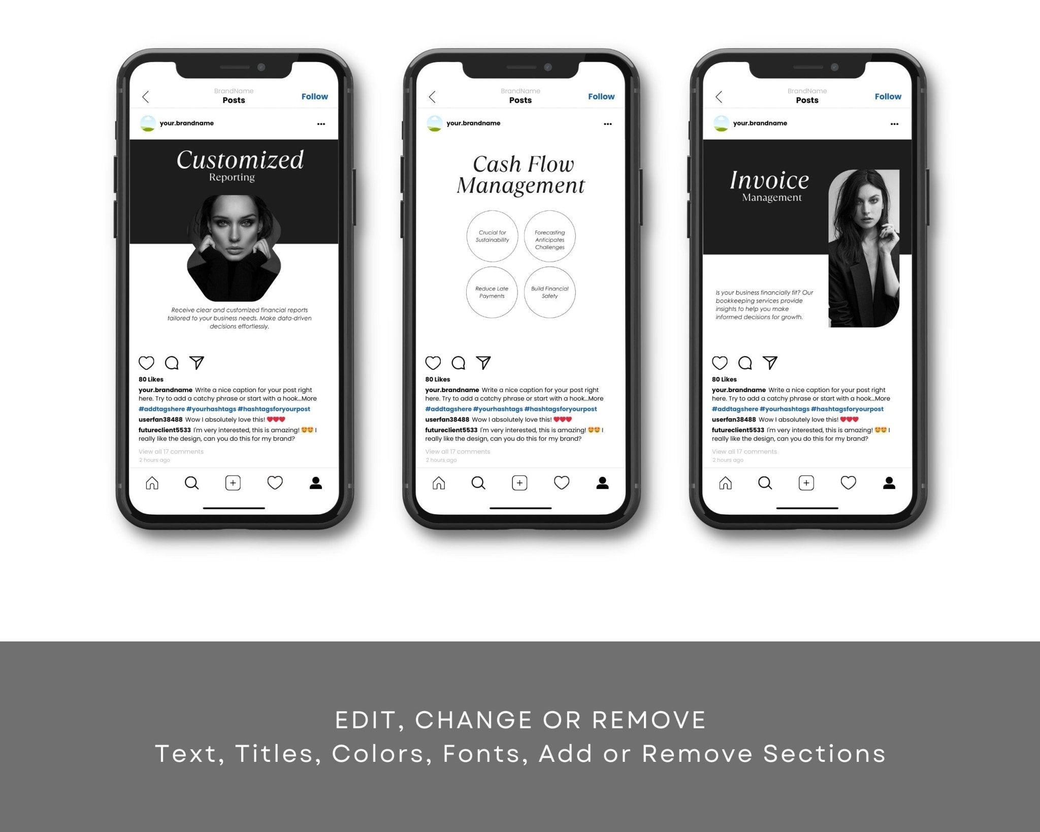 "Finance quote template with bold typography and icons"