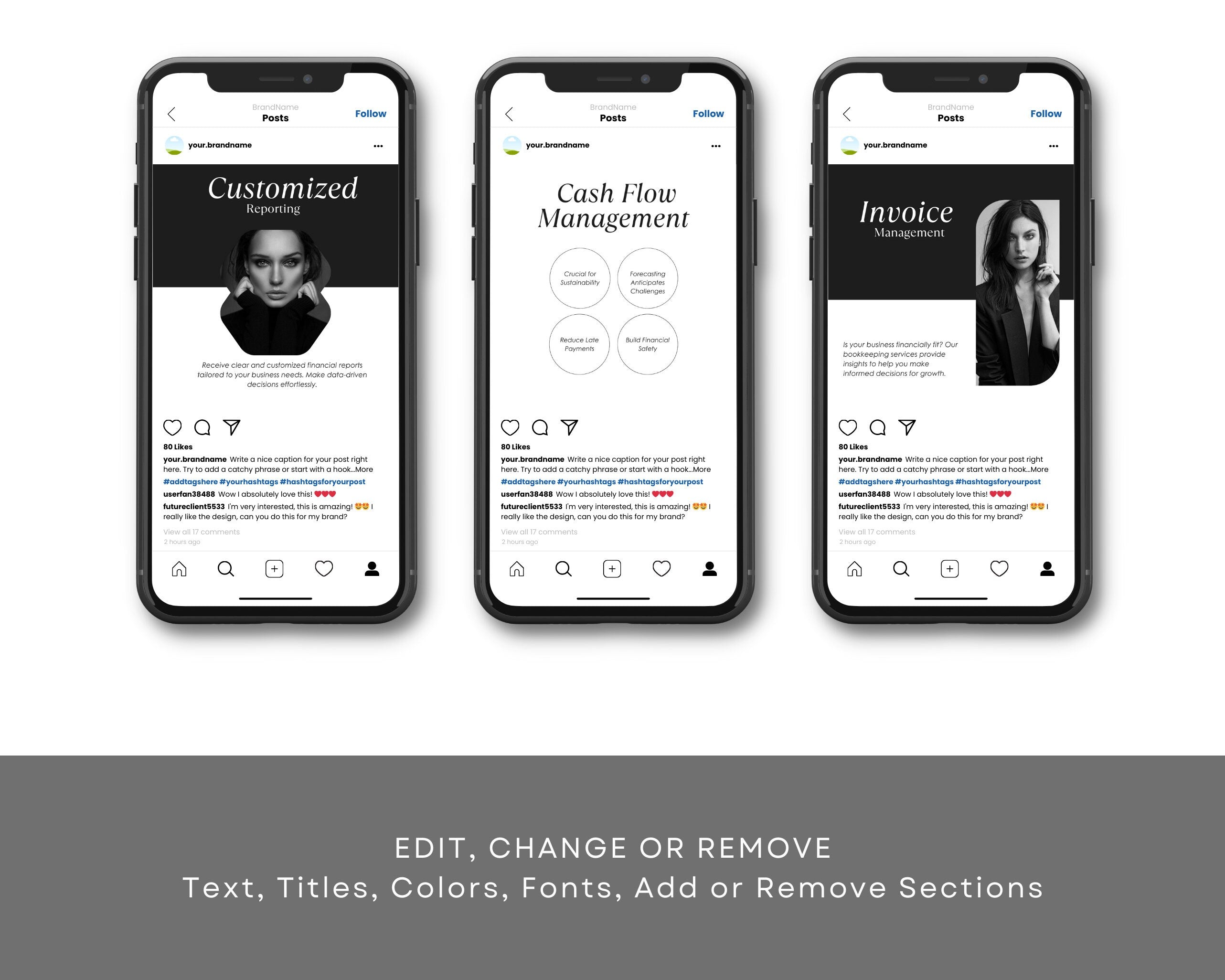 "Finance quote template with bold typography and icons"