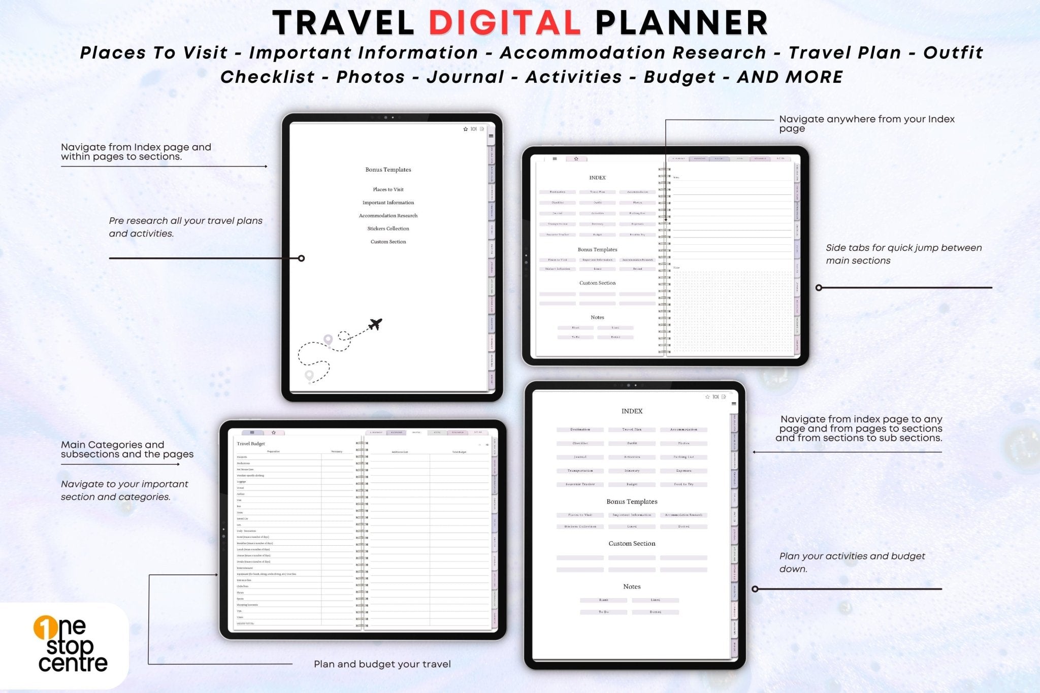 vertical and horizontal travel digital goodnote planner for ipads 