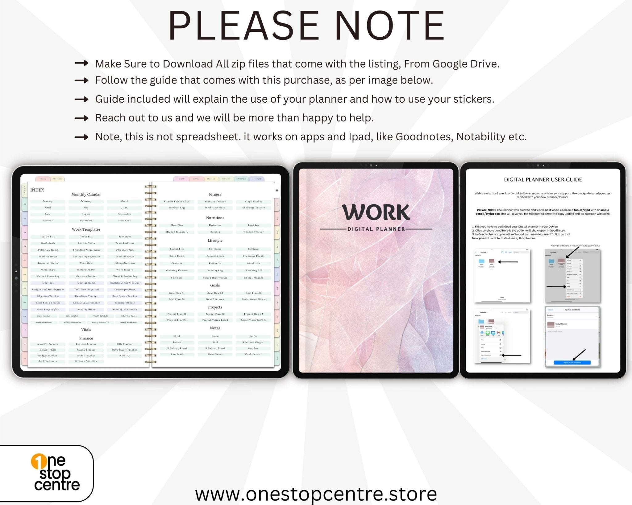 Please note image with instruction on how to download the work planner 