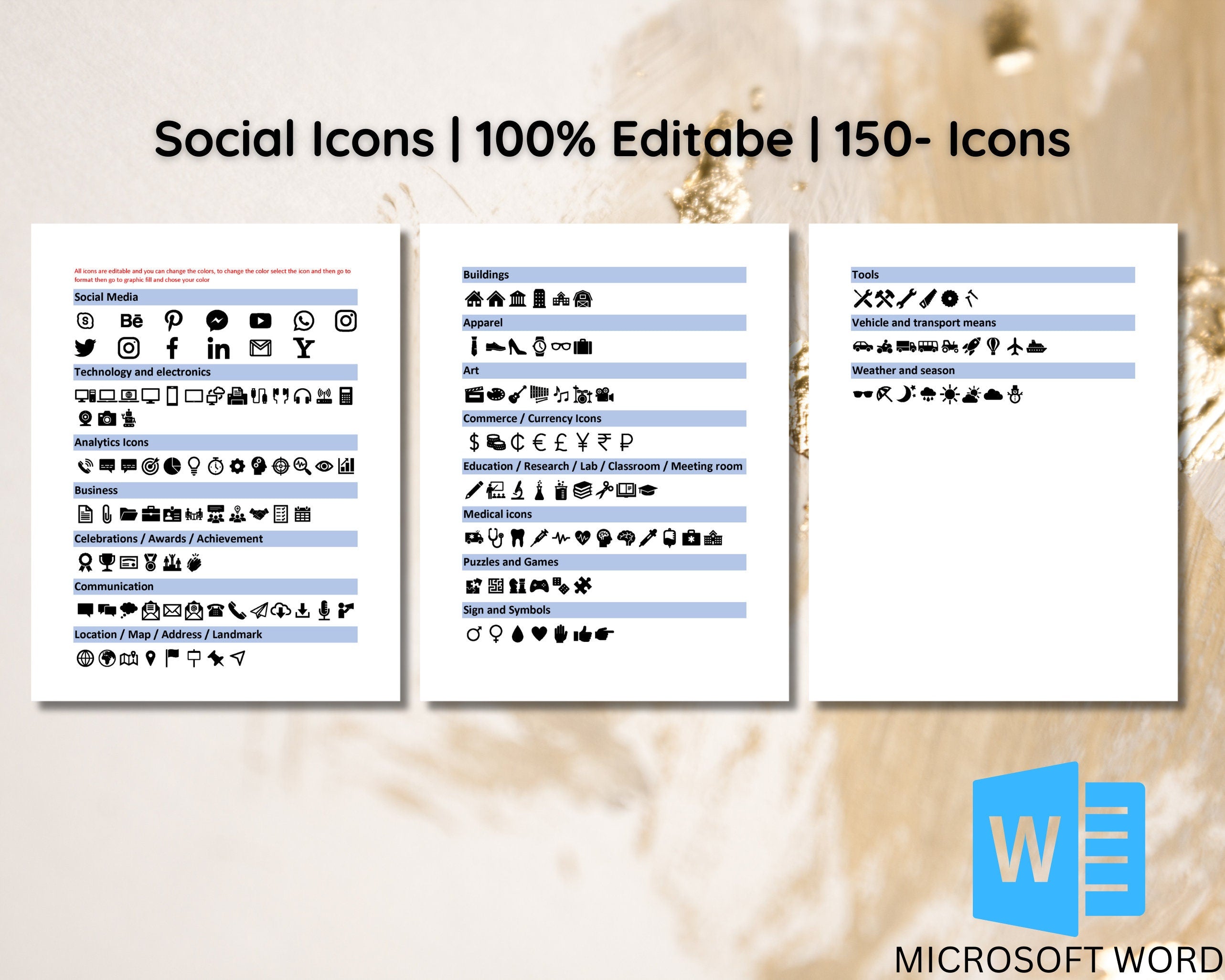 Set of 150 editable social media and contact icons for resumes