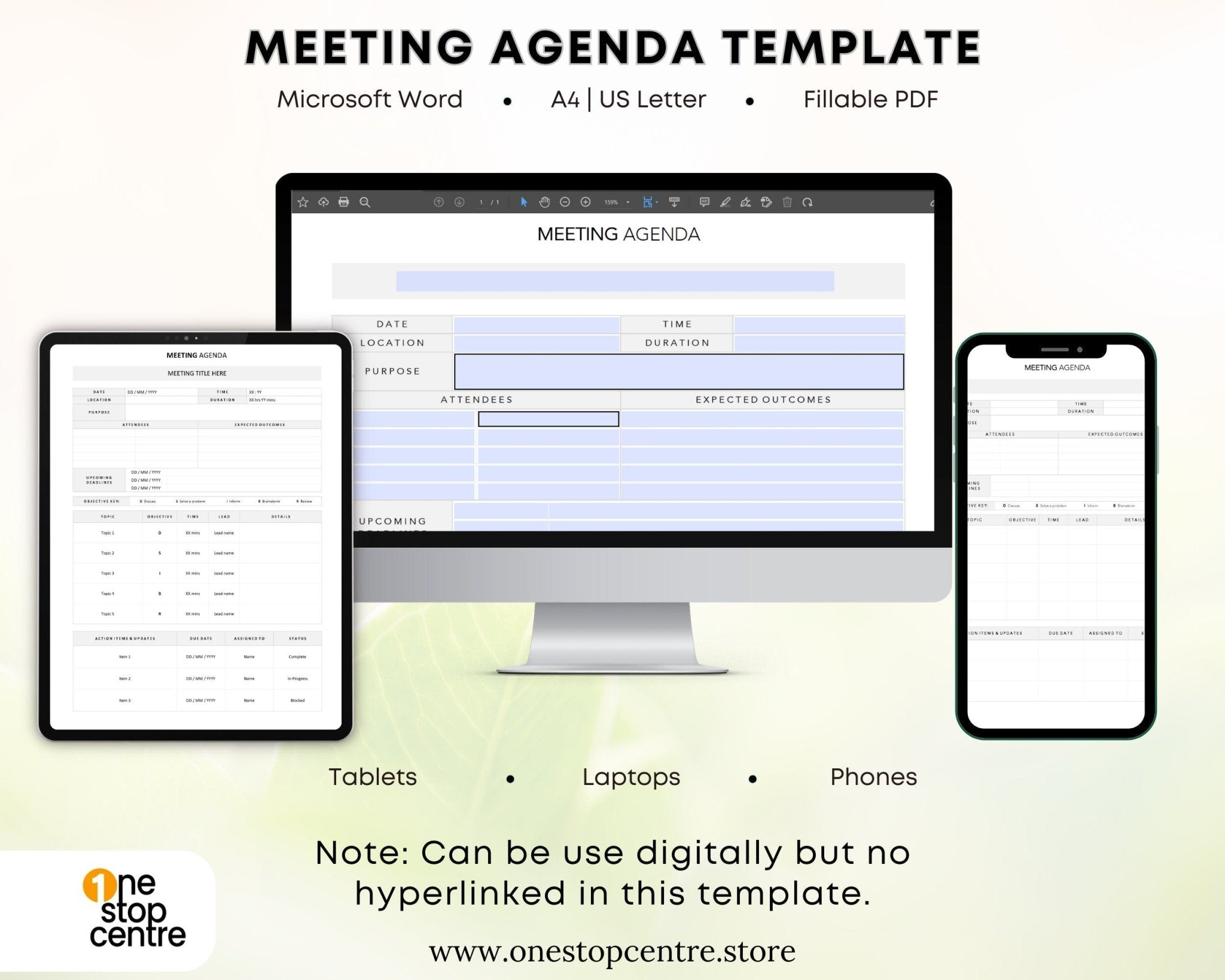 Structured meeting notes layout for professionals