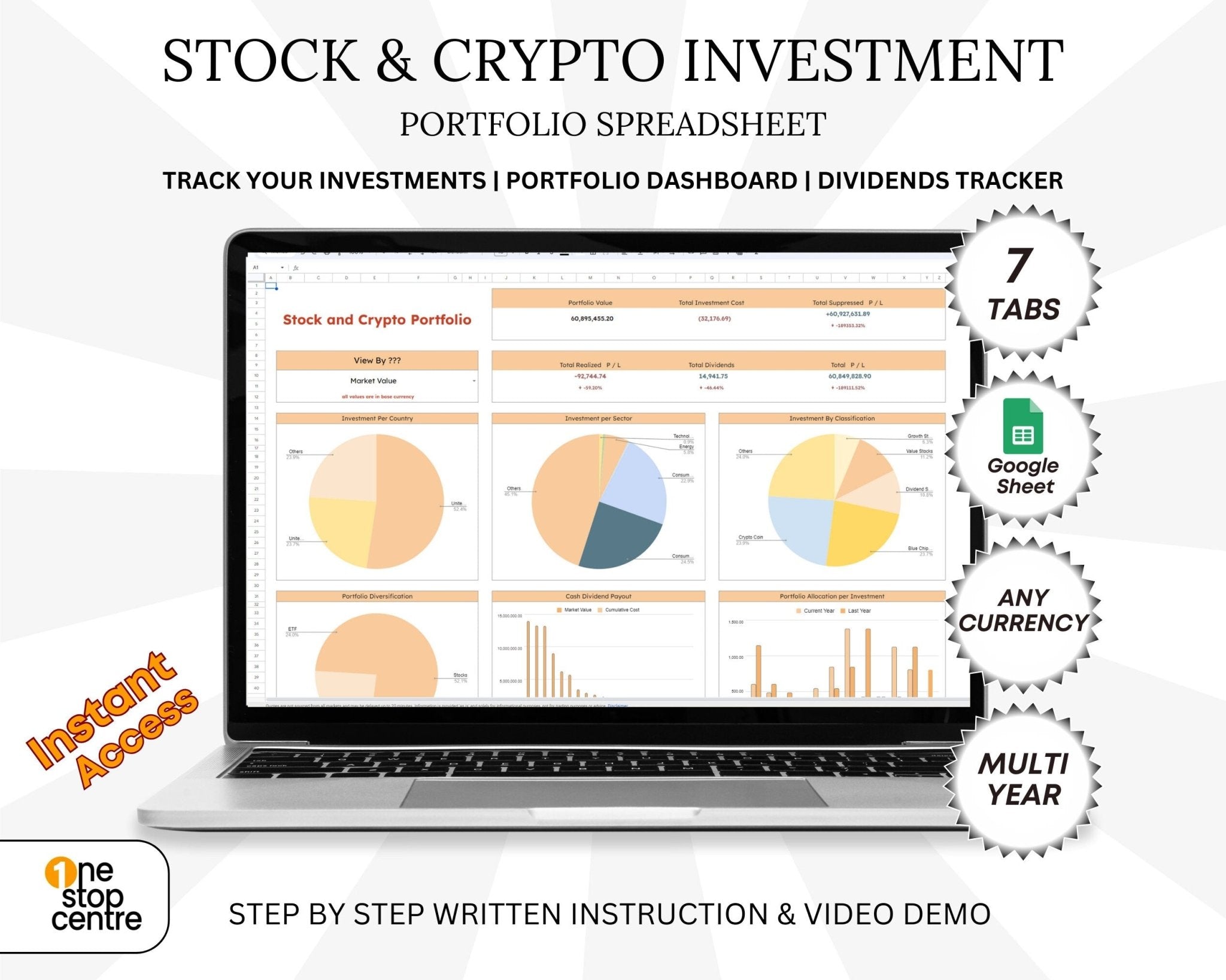 Stock portfolio dashboard spreadsheet overview