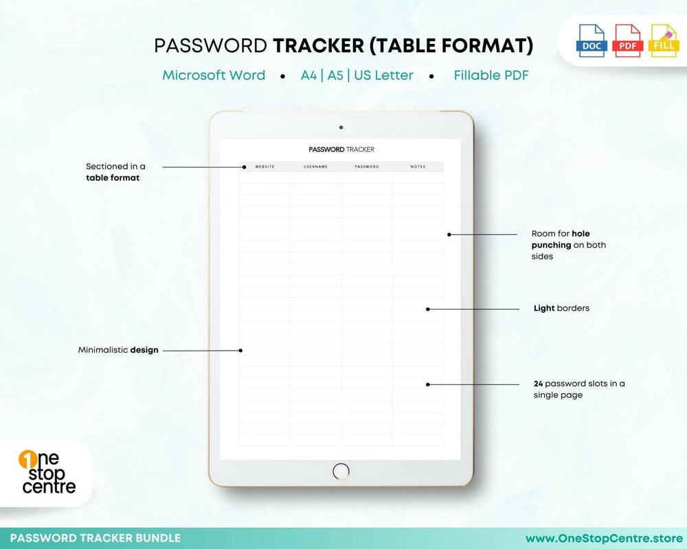 Password Tracker Templates – 3 Versions, Fillable & Editable