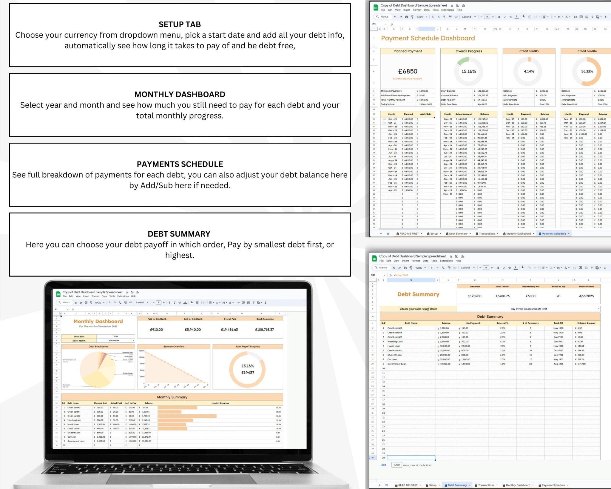 Google Sheets debt planner with automated transaction log
