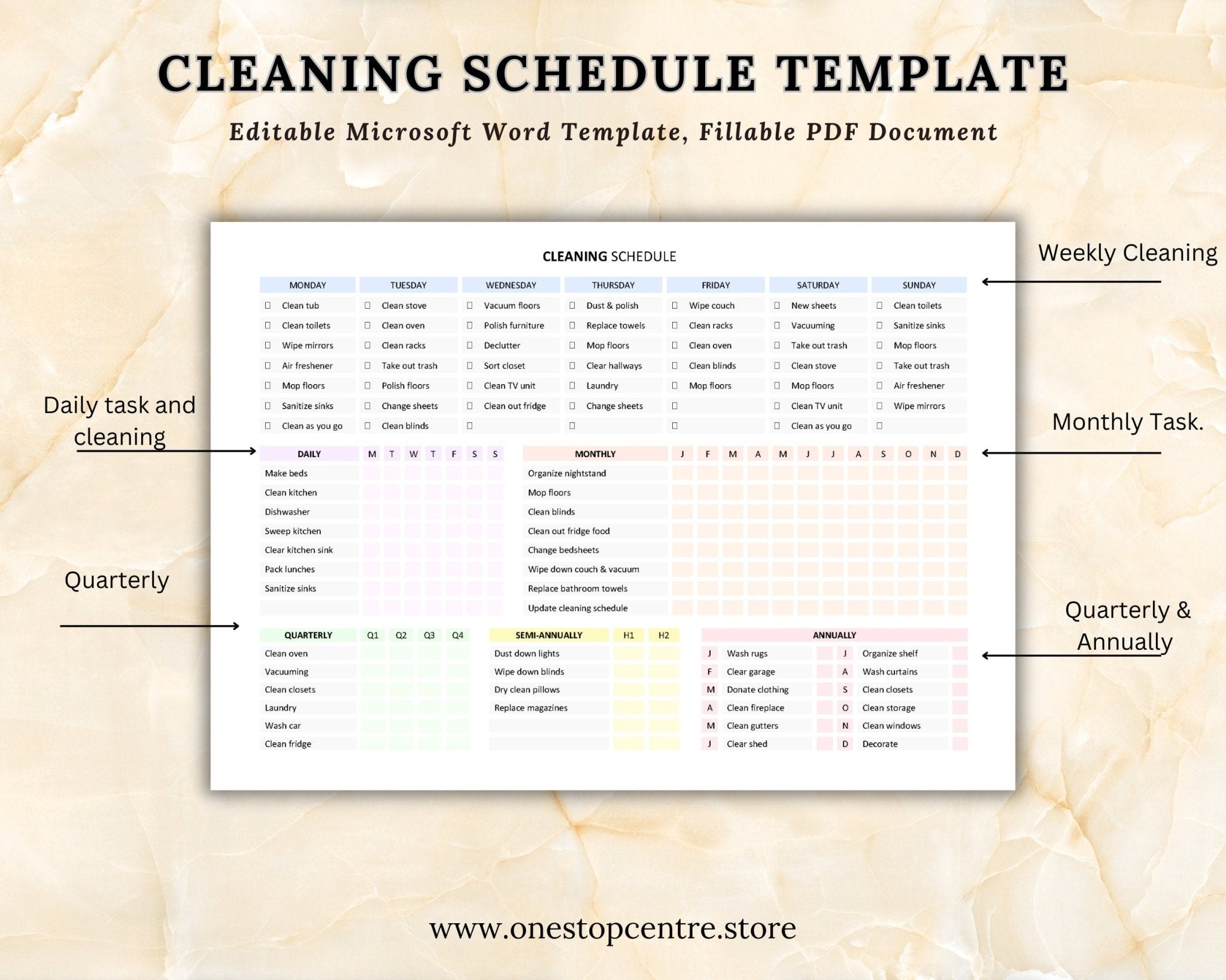PDF fillable cleaning planner on a digital format 