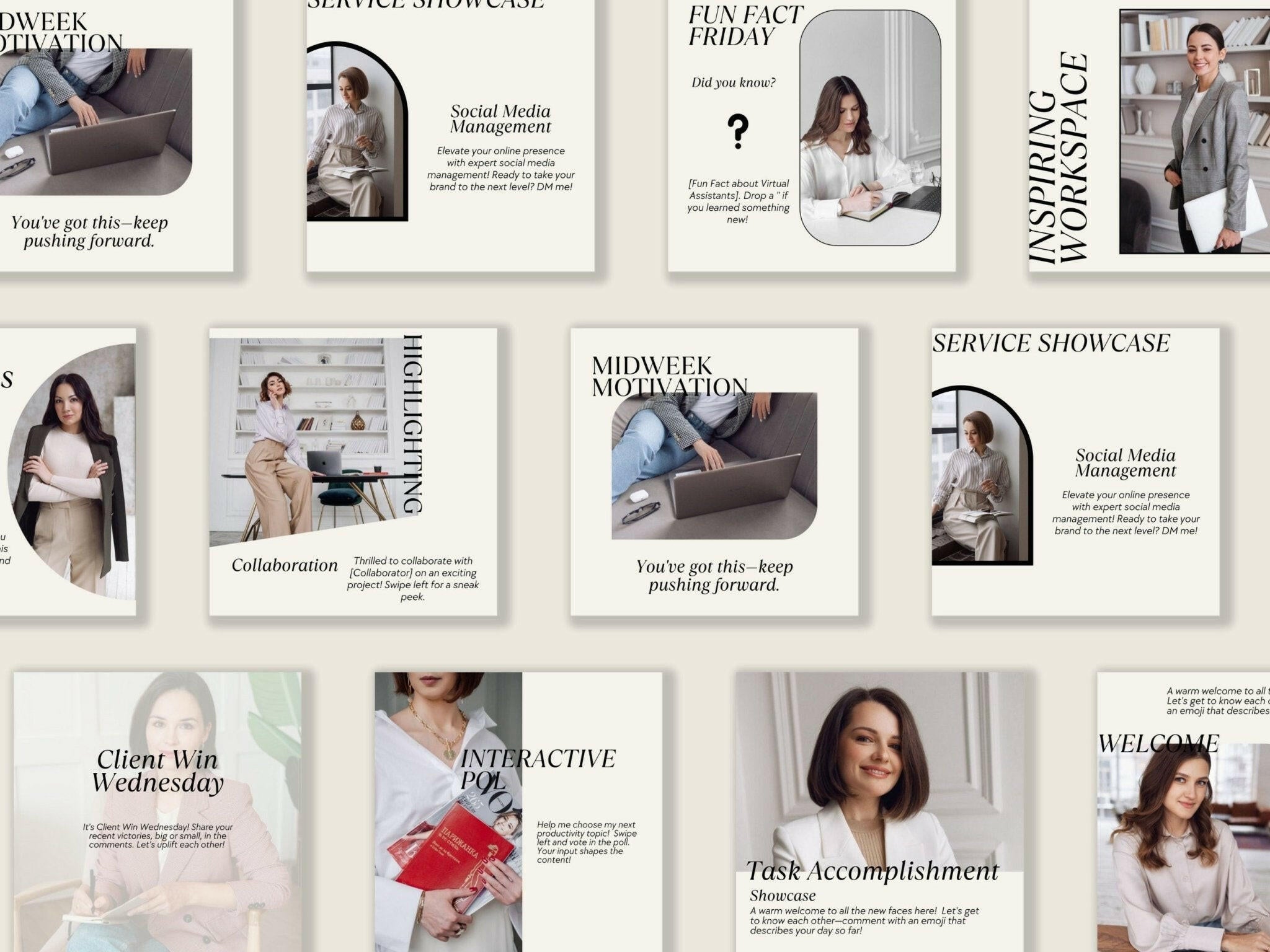 Virtual Assistant Instagram Canva templates bundle preview