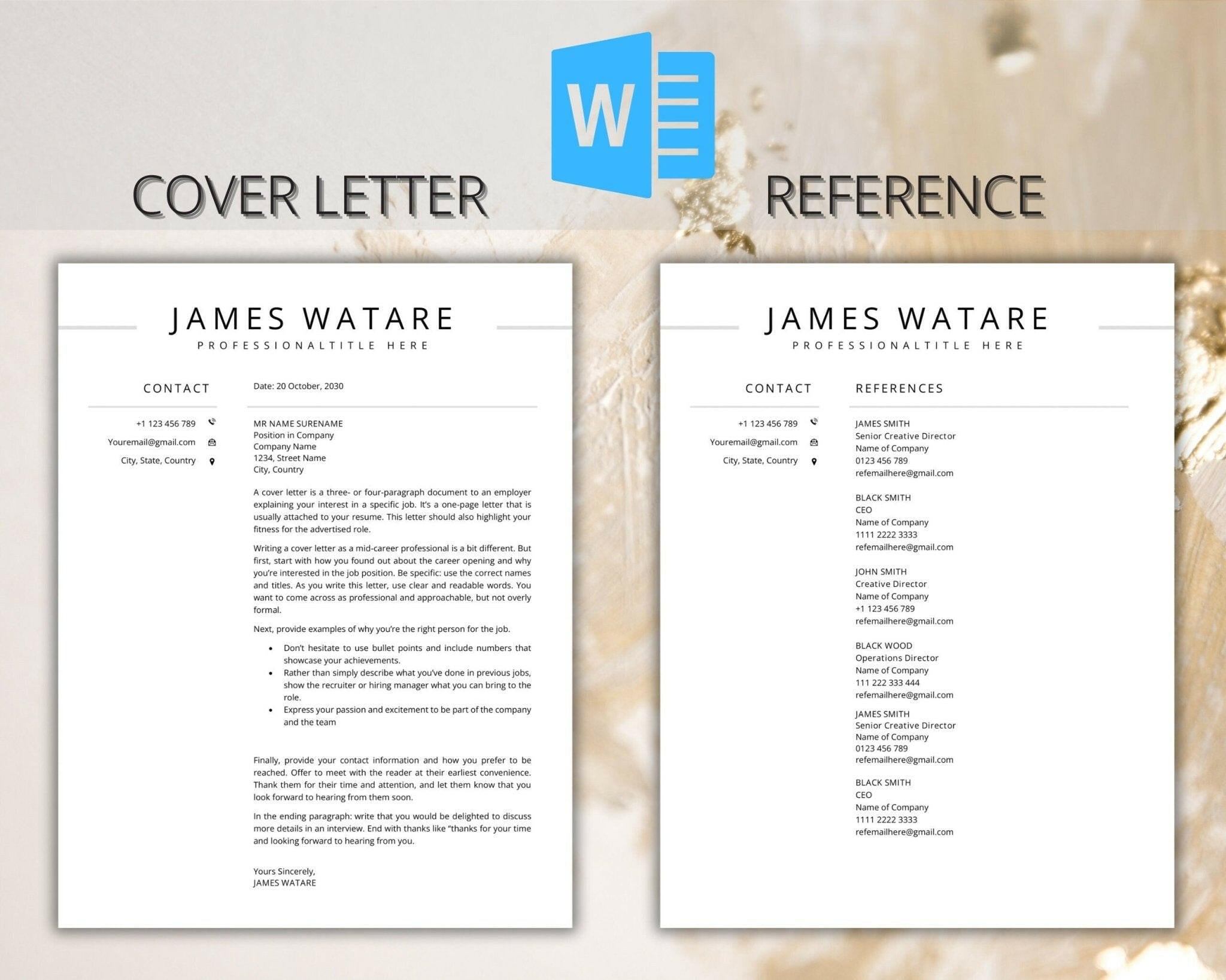 Editable Resume cover letter template with matching reference 