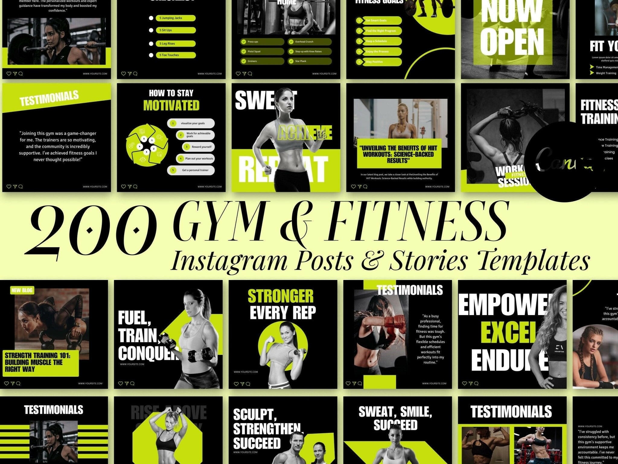 200 fitness social media templates bundle for Instagram & Facebook