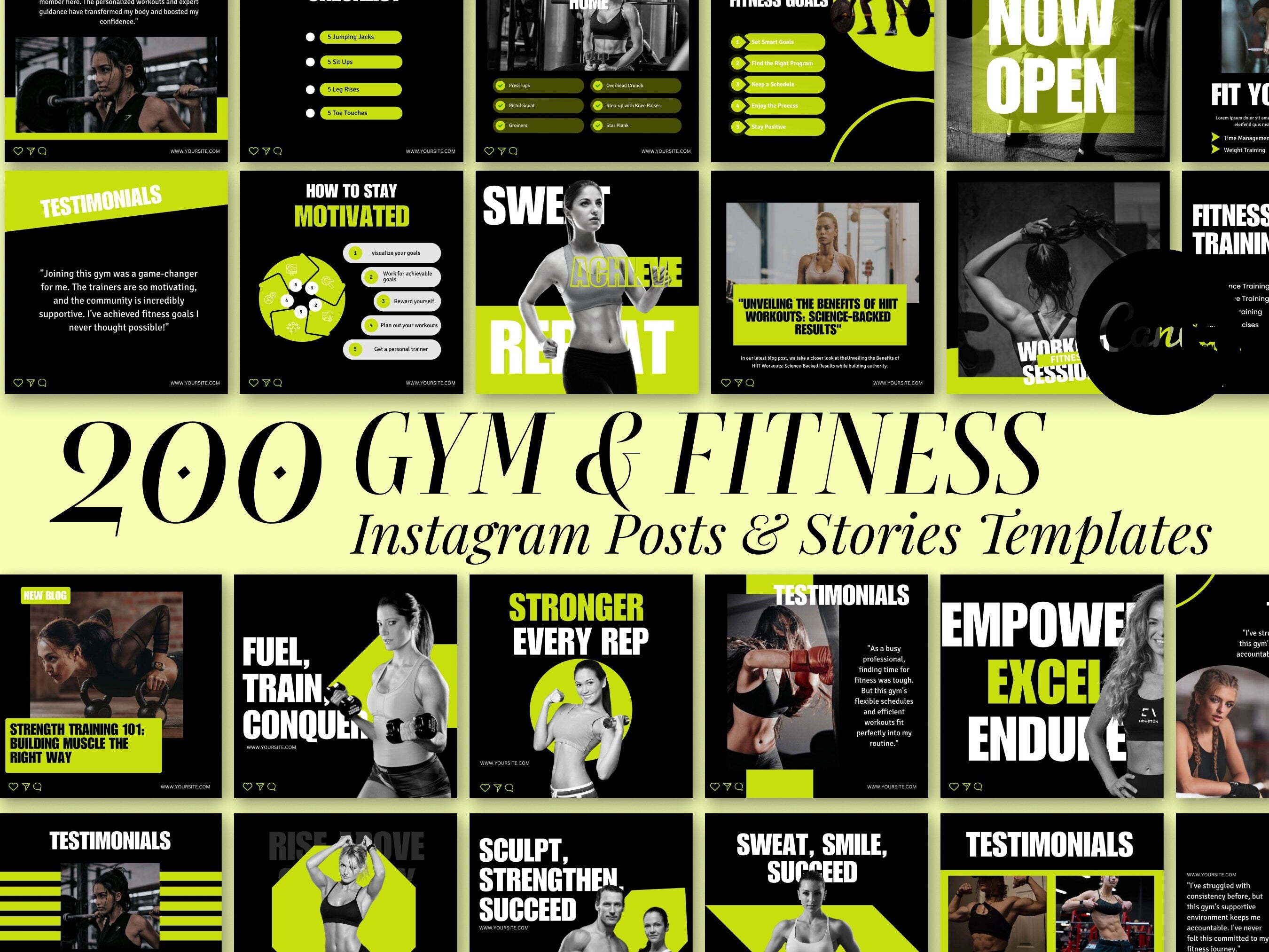 200 fitness social media templates bundle for Instagram & Facebook