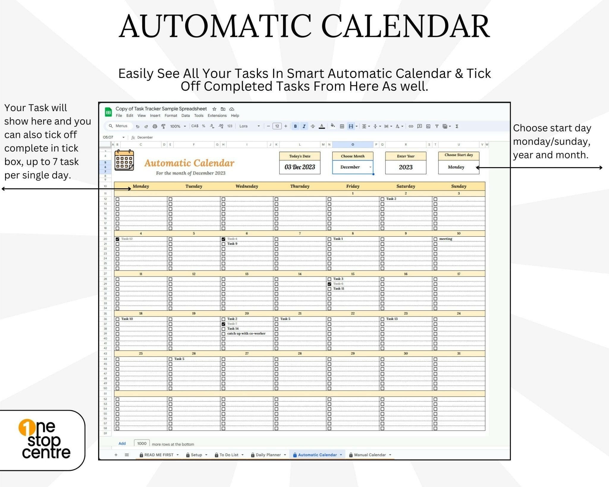 Editable productivity spreadsheet with instructions