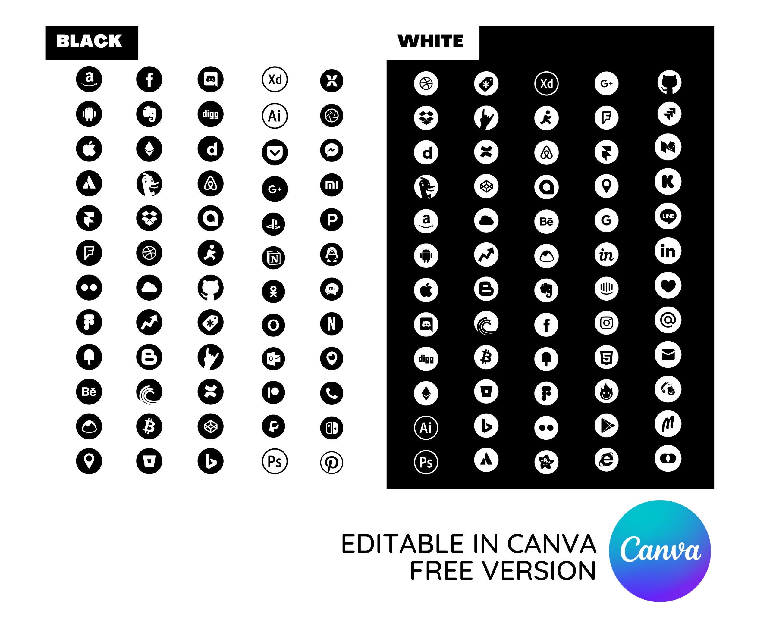 Icons for Canva business card with editable colors and fonts