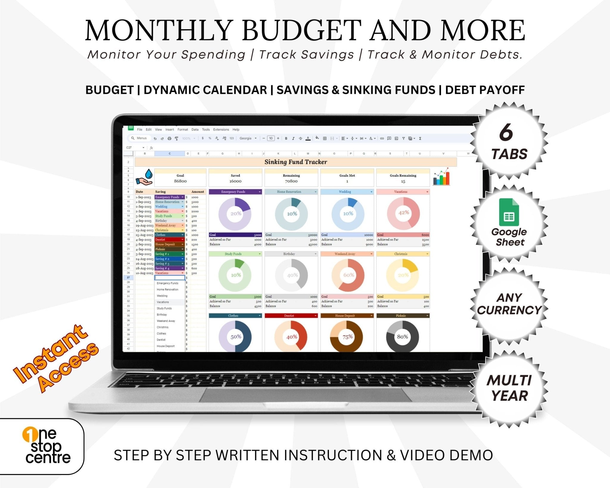Monthly budget tracker spreadsheet in Google Sheets