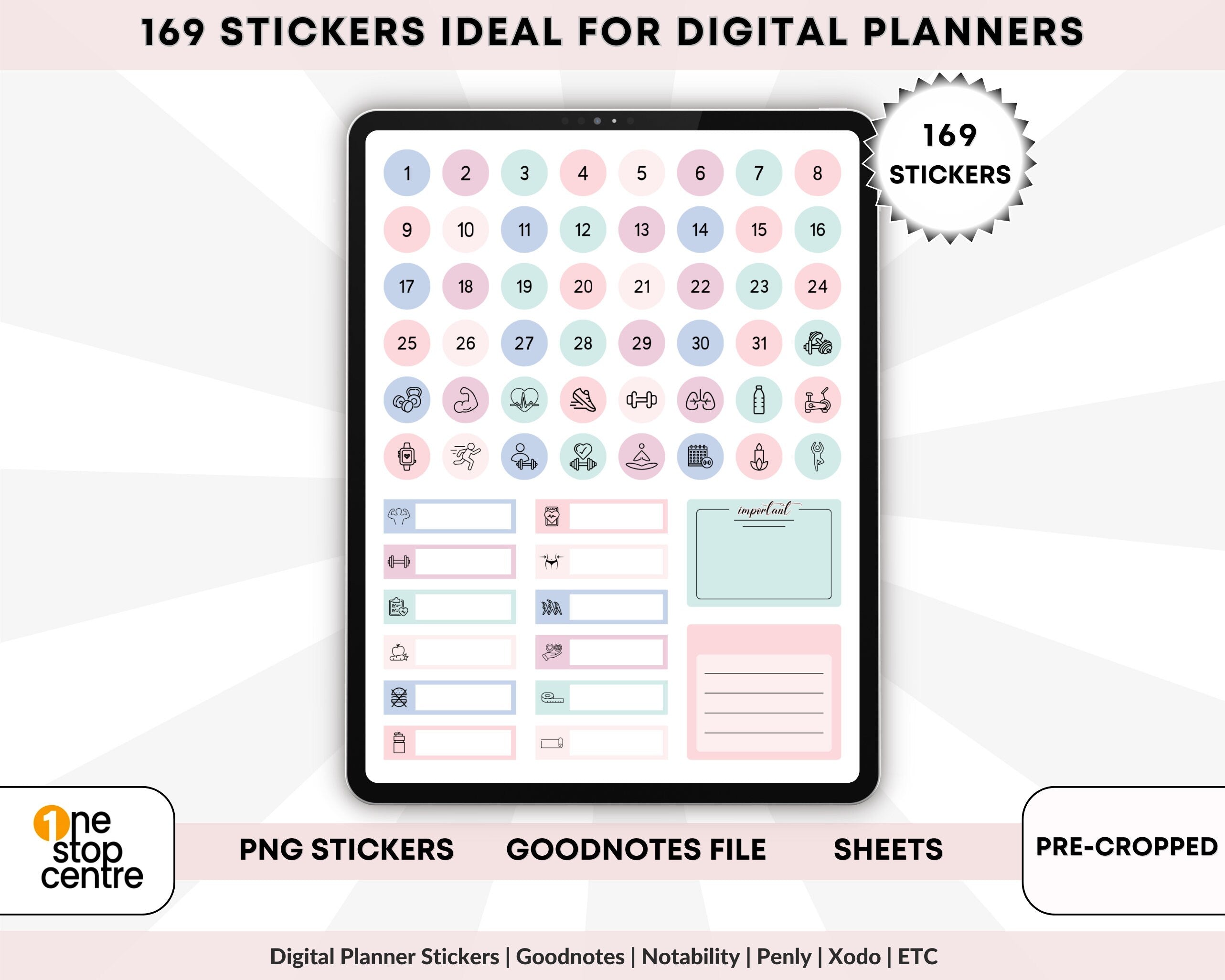 number and gym equipment's stickers for digital planning 