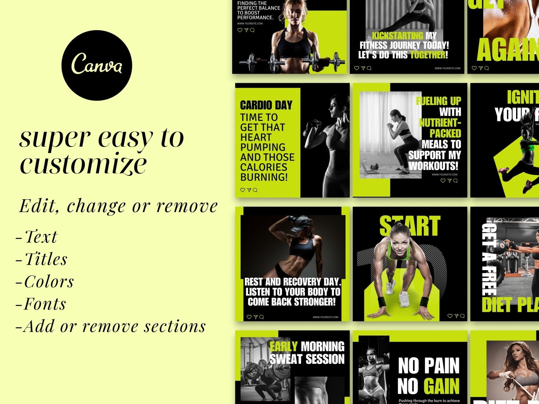 Fitness post and story templates for social engagement