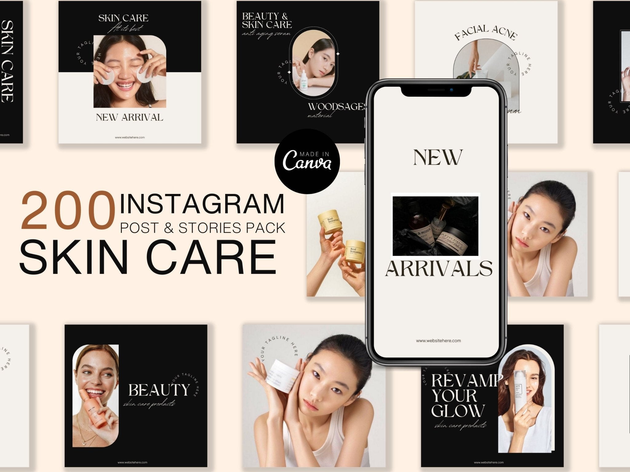 Elegant skin care Instagram template for Canva editing