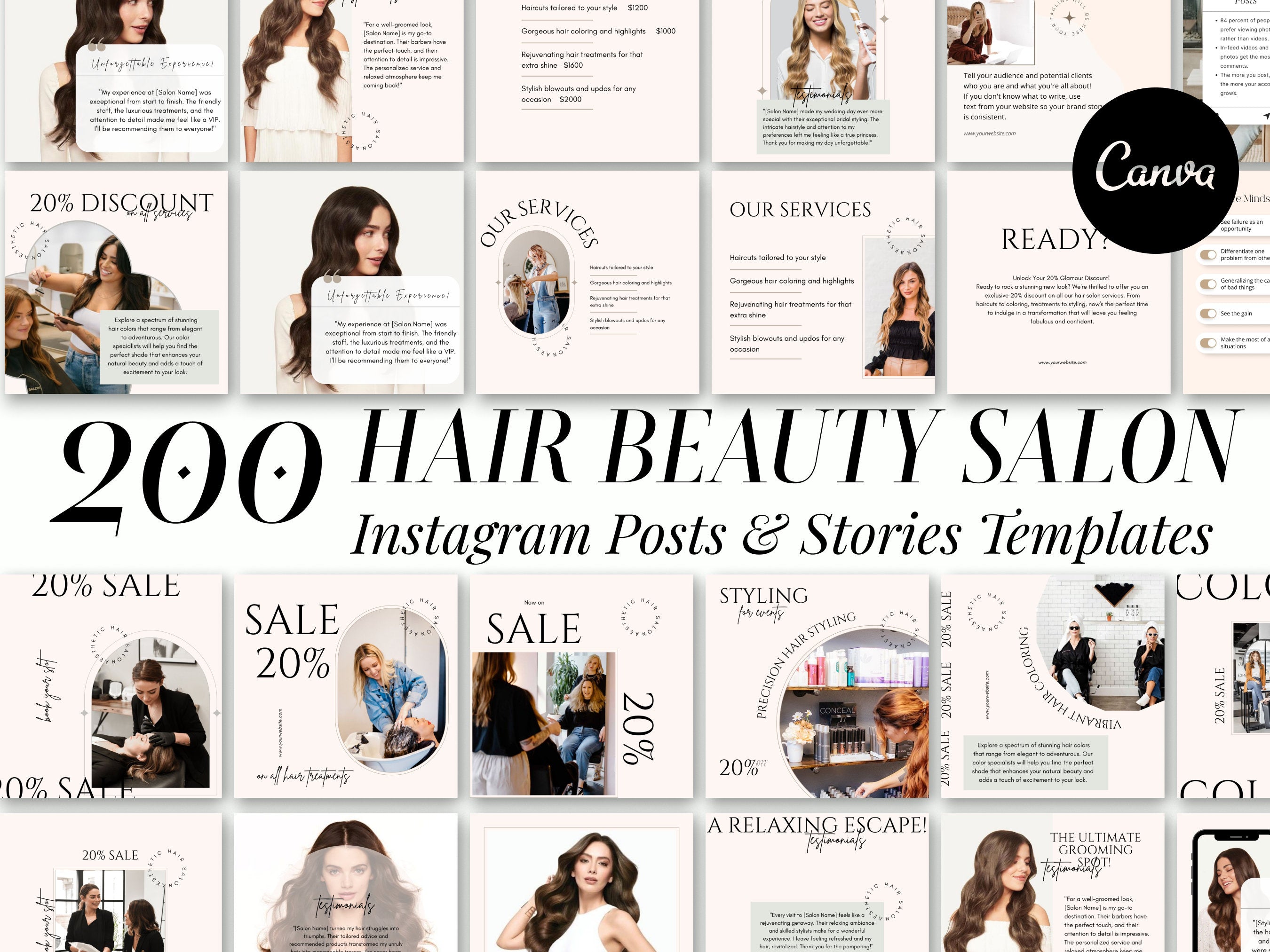 Hair salon Instagram post template bundle preview