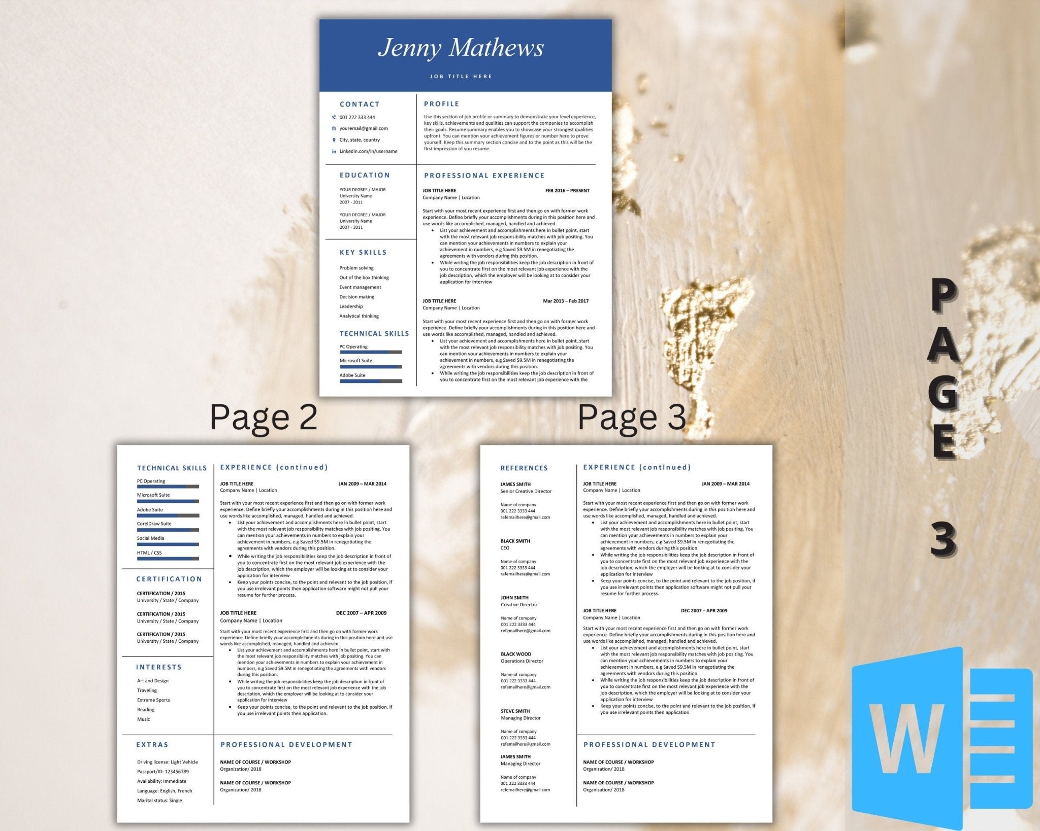 Word resume with customizable fonts and icons