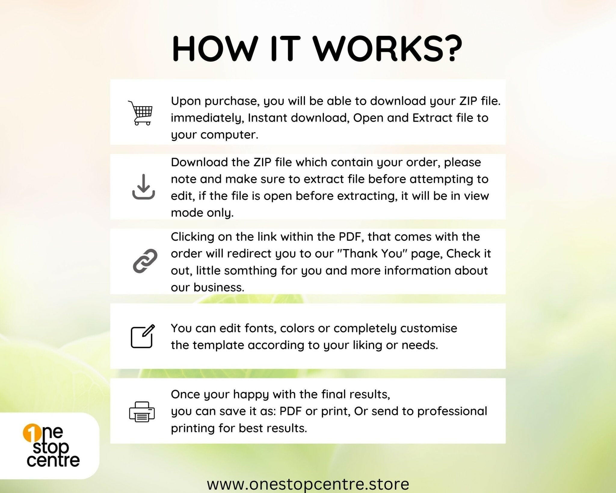Instructions on how to use a template with One Stop Centre branding on a gradient background