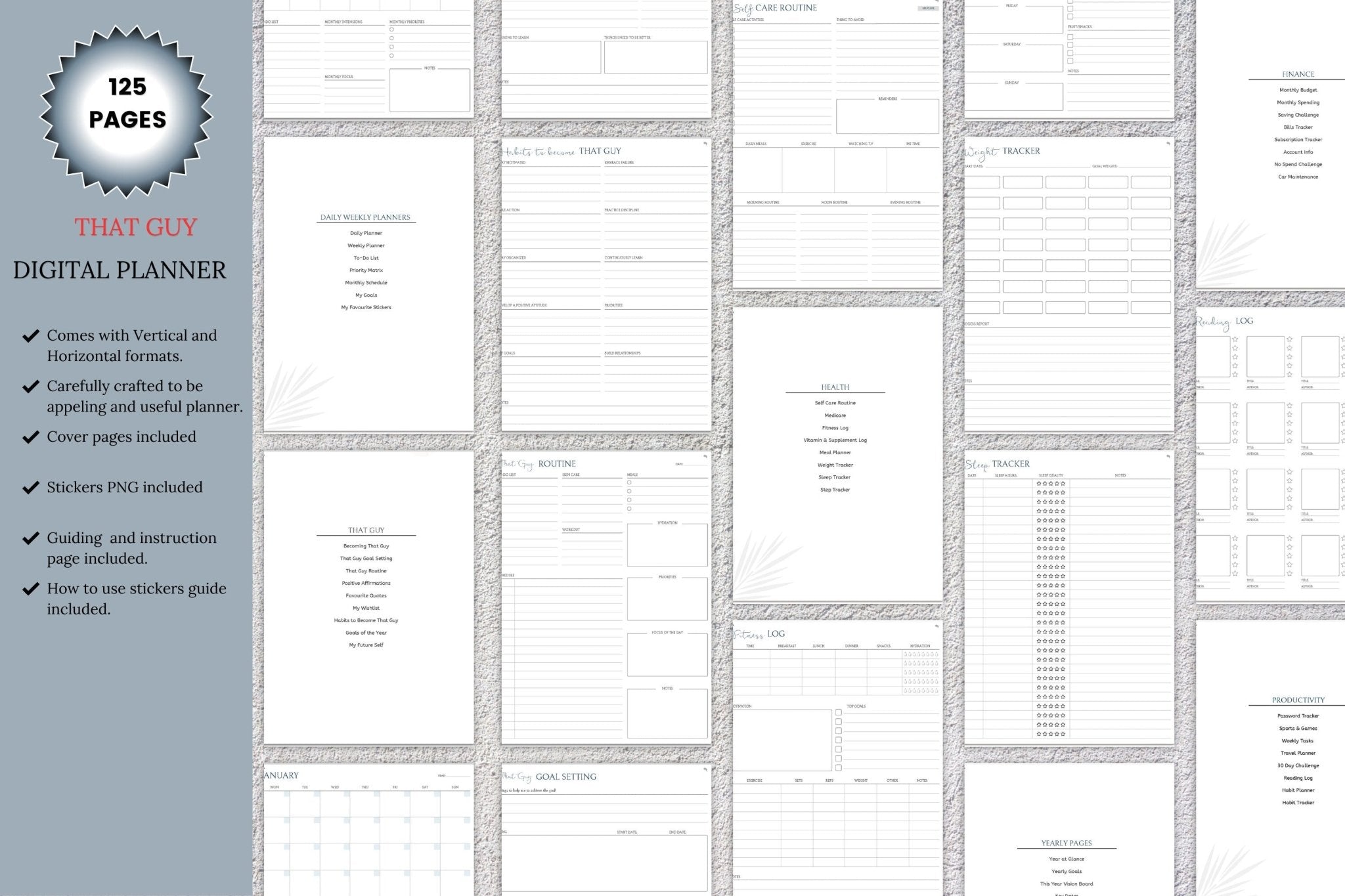 Monthly calendar spread in That Guy Digital Planner for iPad productivity
