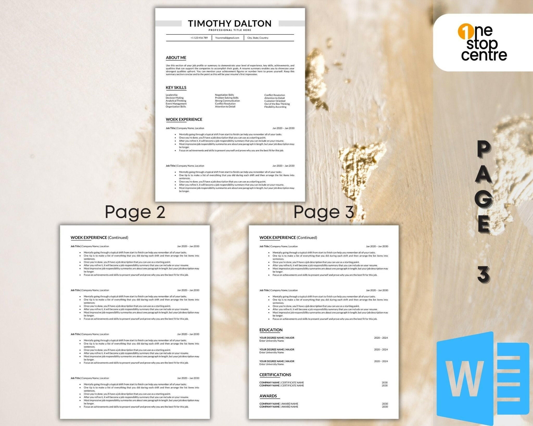 3-page resume with matching cover letter and reference