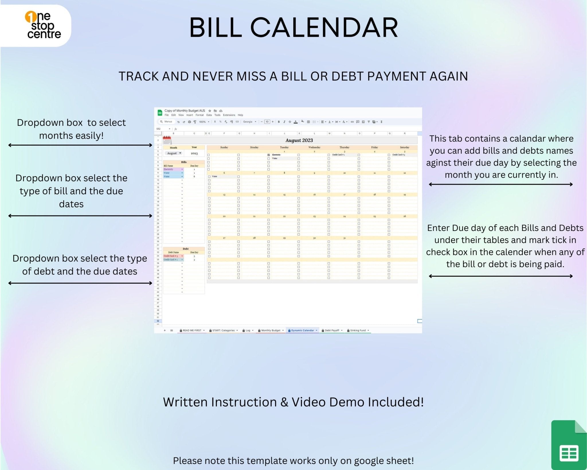 Editable monthly budget spreadsheet for personal use with bill calendar 
