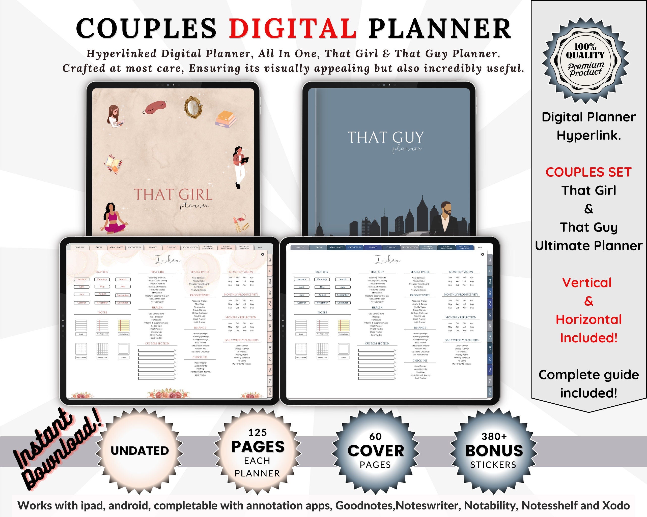That girl and that guy digital planner theme set ideal for couples 