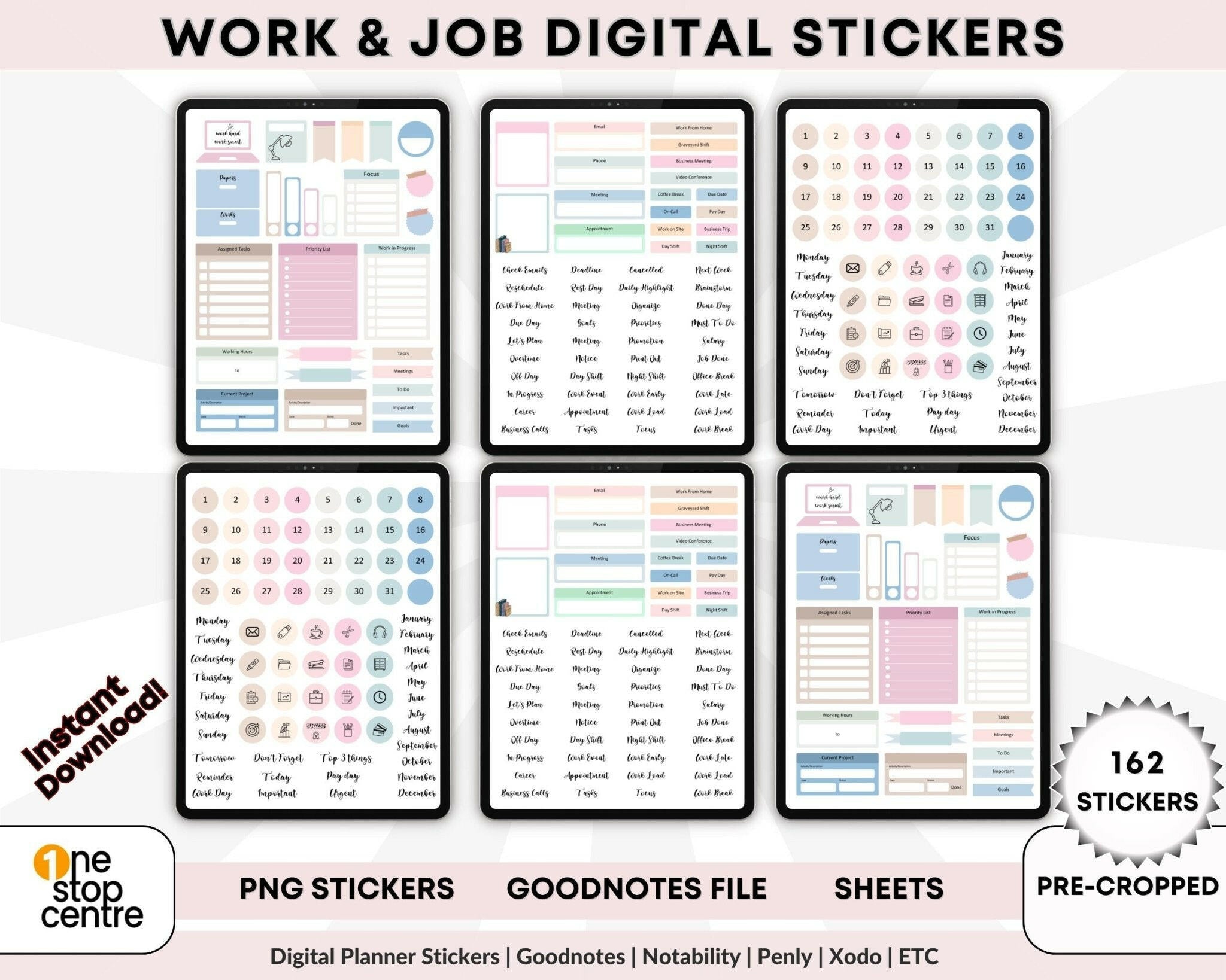 Work and job planning digital stickers for GoodNotes and iPad