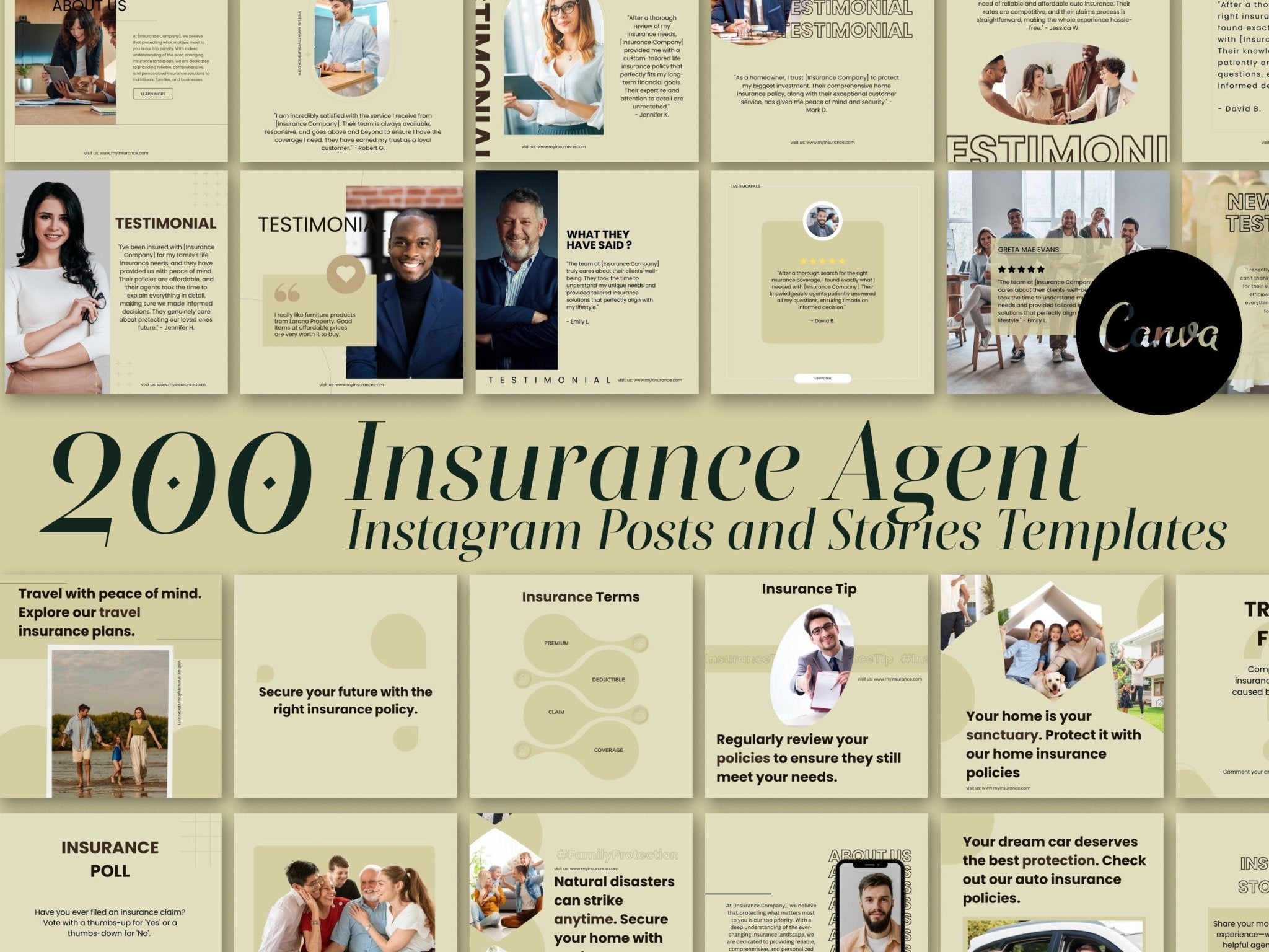200 Instagram post and story templates to promote services like health insurance, home insurance, life insurance