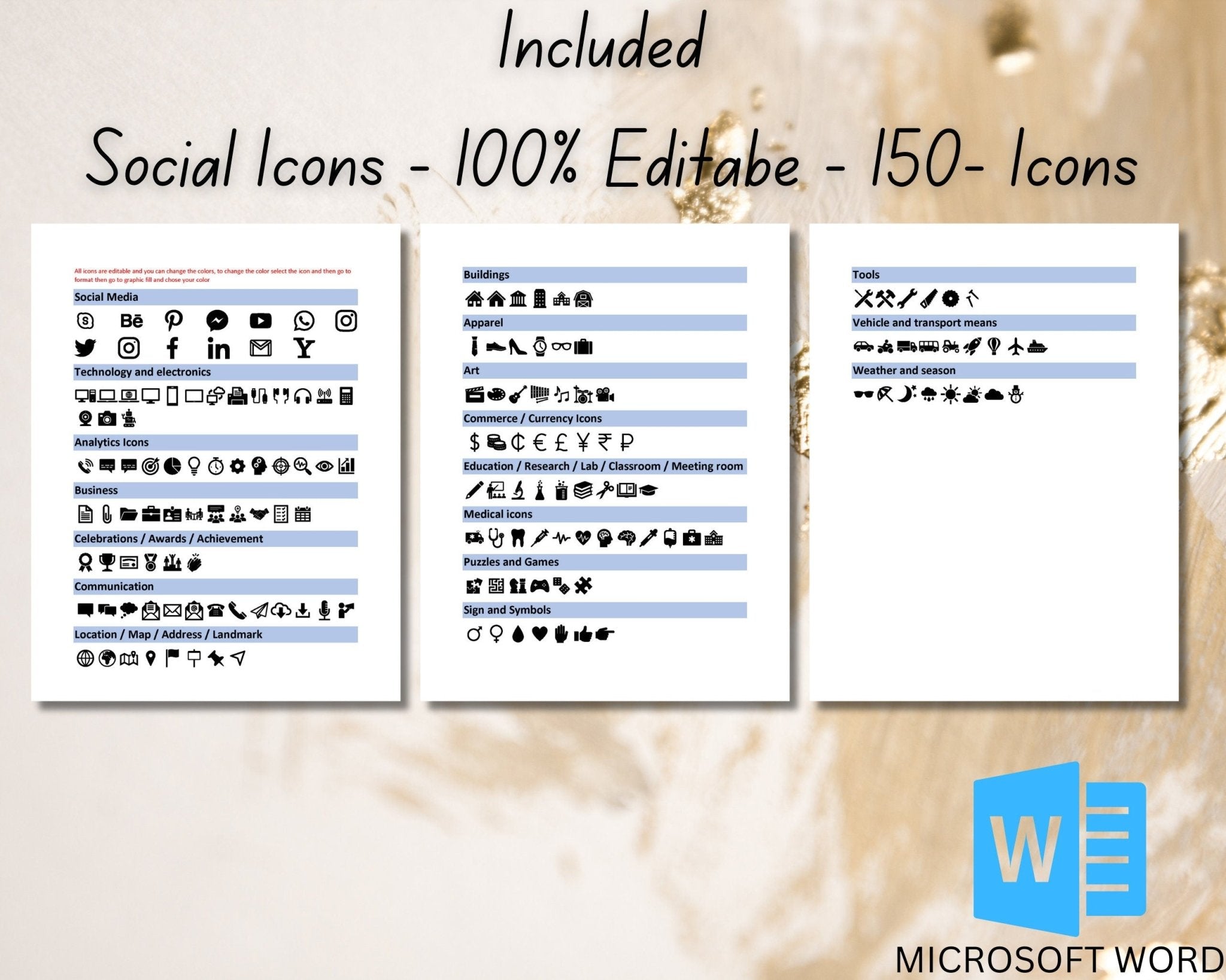 ATS-friendly Word resume with 150 editable social icons 