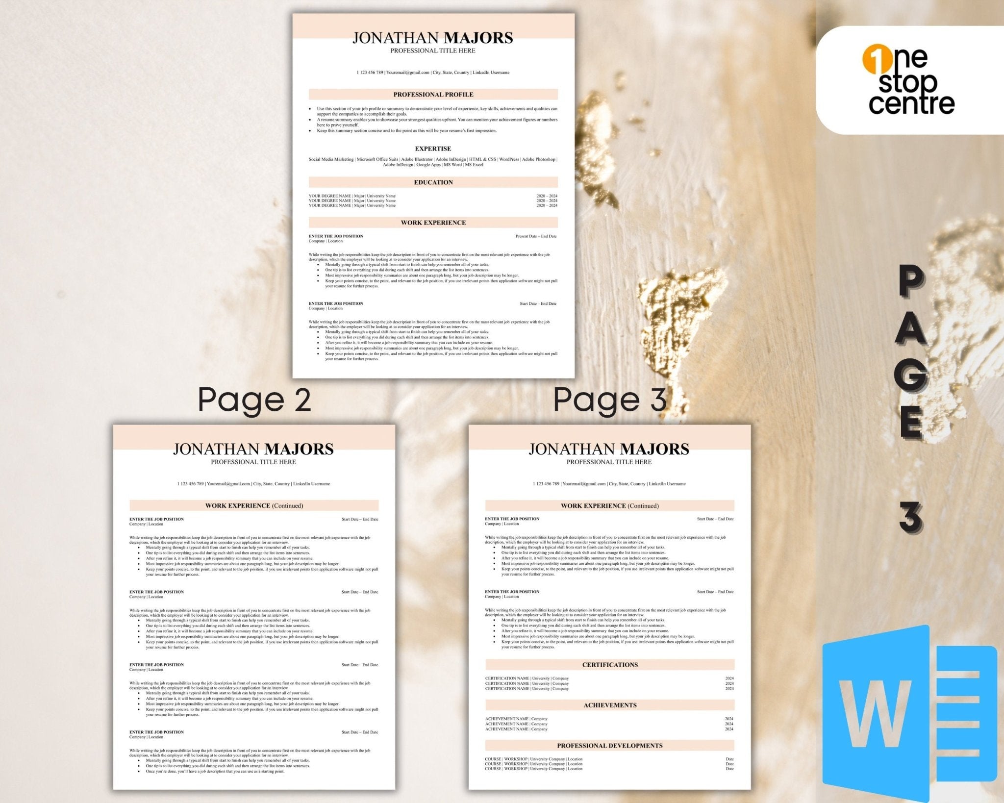 Editable resume icons and fonts for Word CV