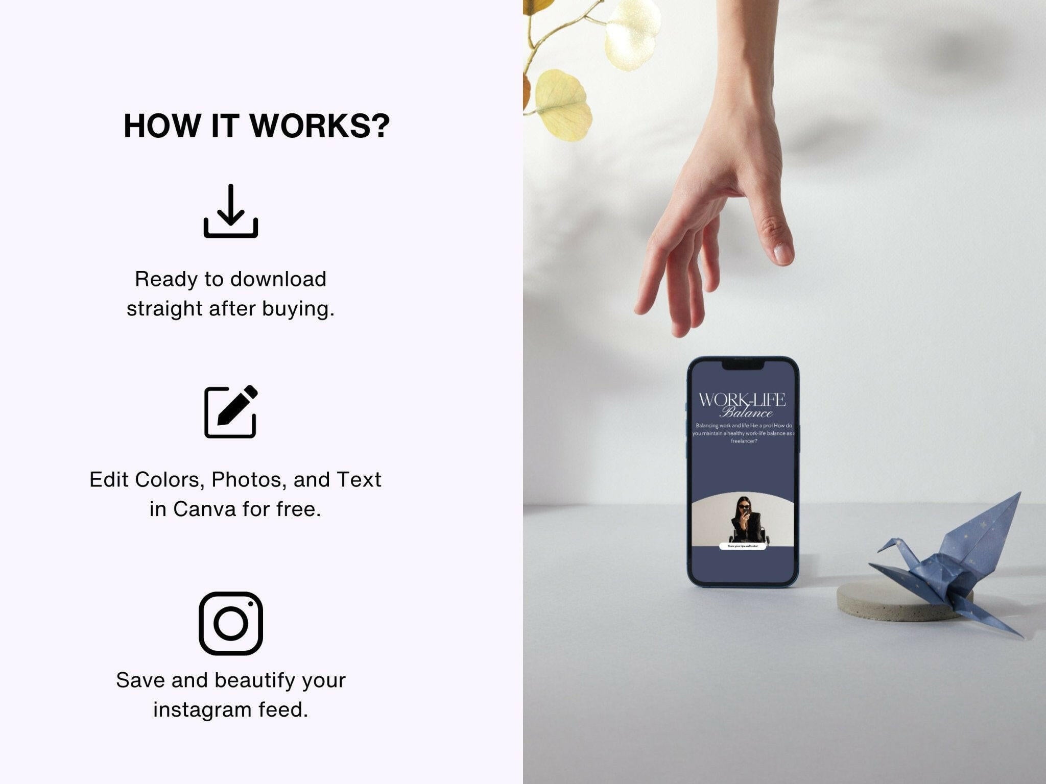 Professional VA Instagram Canva bundle preview on how it works 