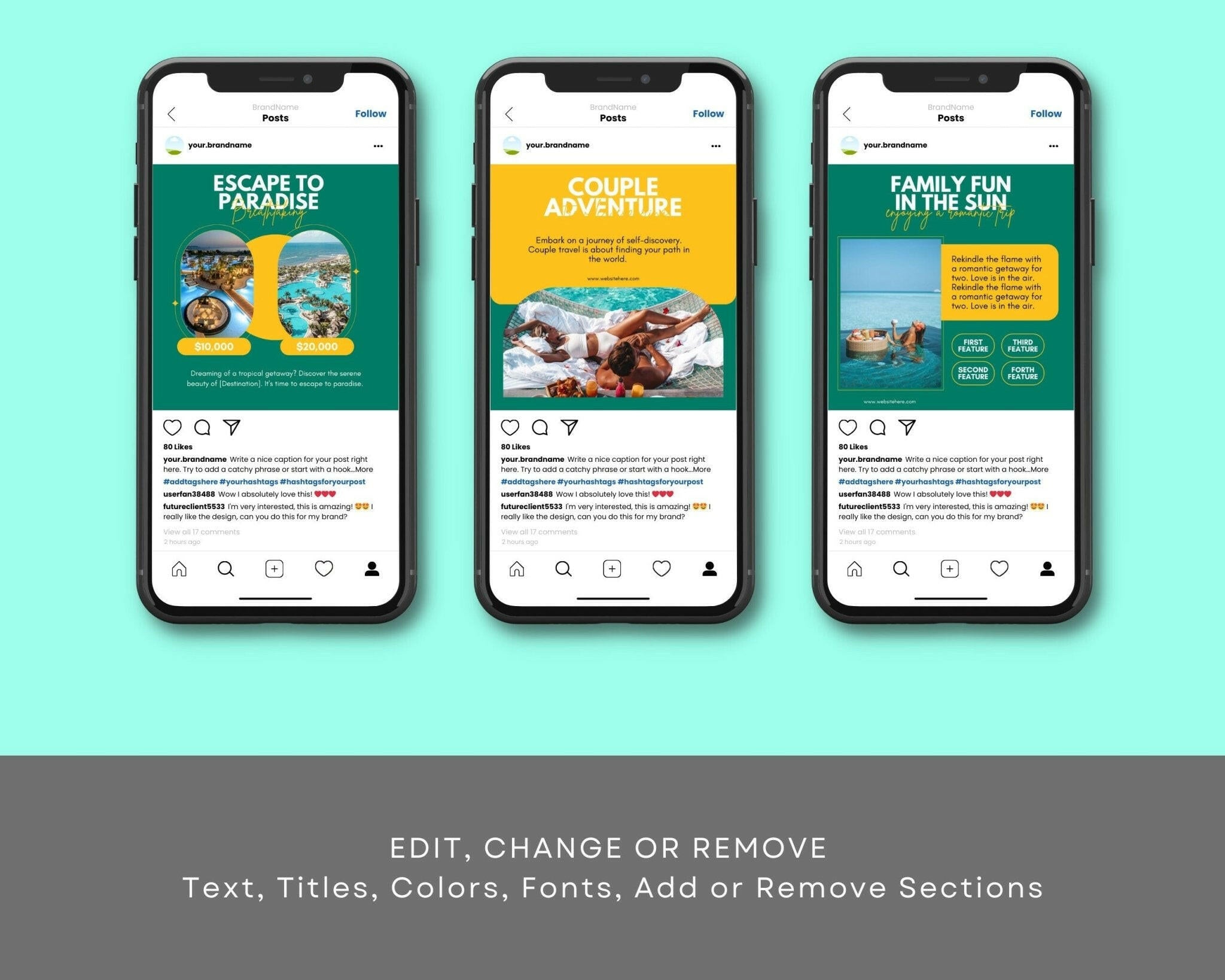 Instant download hotel and resort Instagram templates