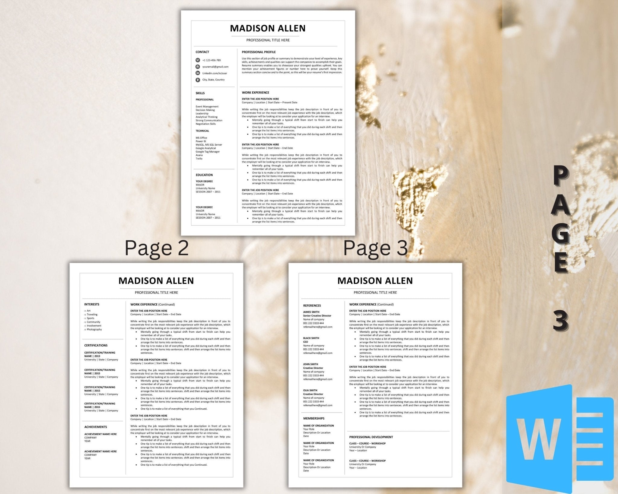 Clean and Modern Resume Design – 3 Page Option