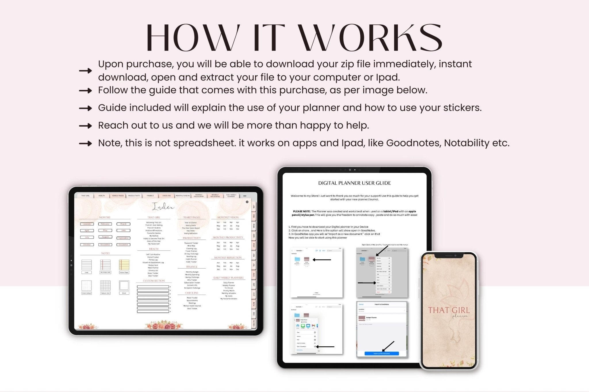 guide on how it works before and after purchasing that girl digital planner 