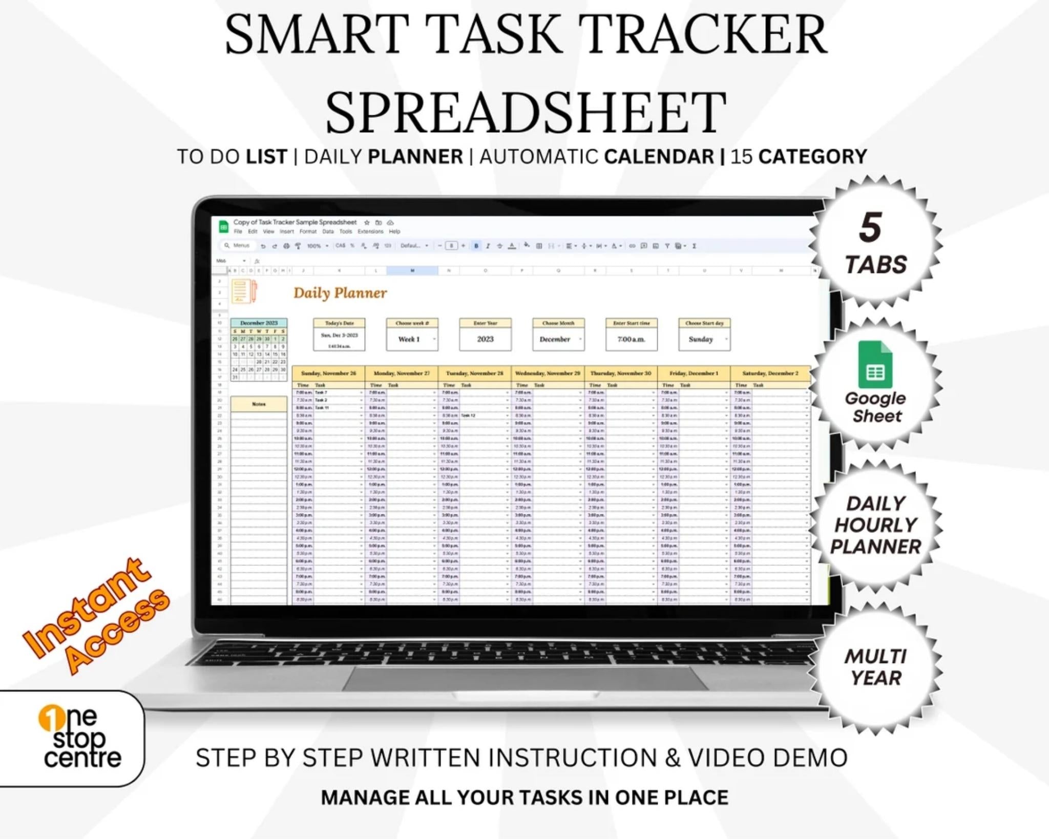 Google Sheets daily task tracker – dashboard, calendars and to-do lists
