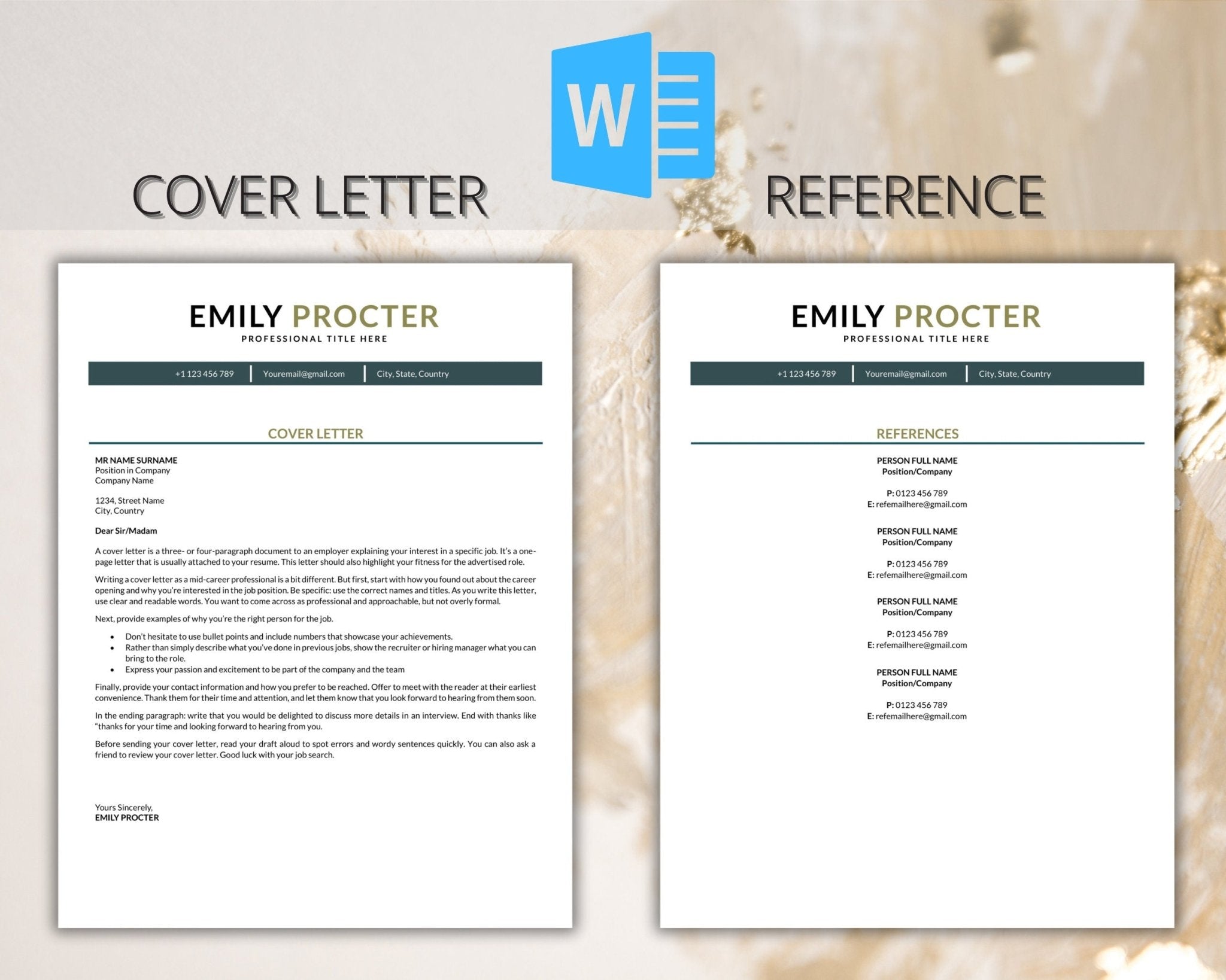 Customizable resume and reference bundle in Word format